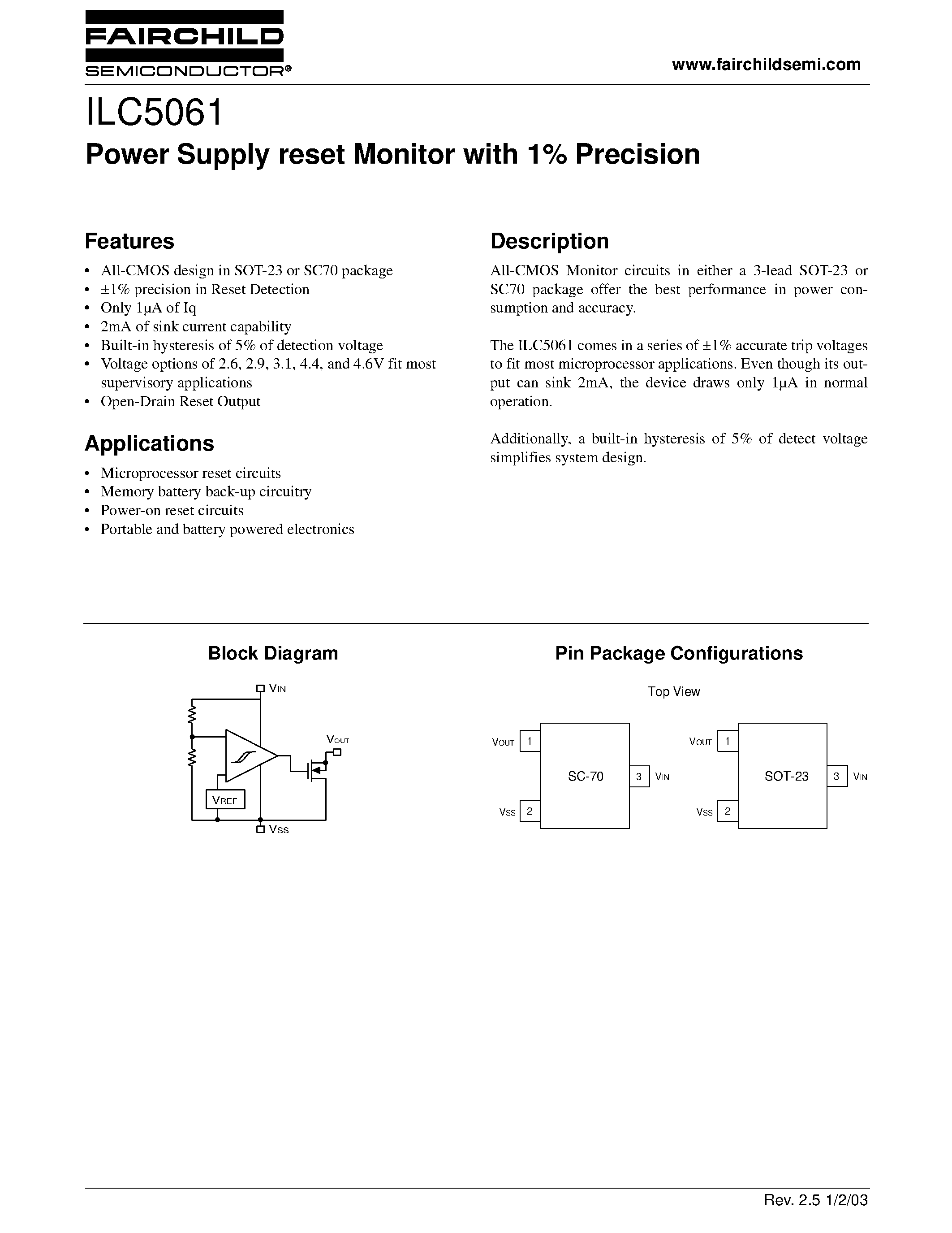 Даташит ILC5061M29X - Power Supply reset Monitor with 1% Precision страница 1