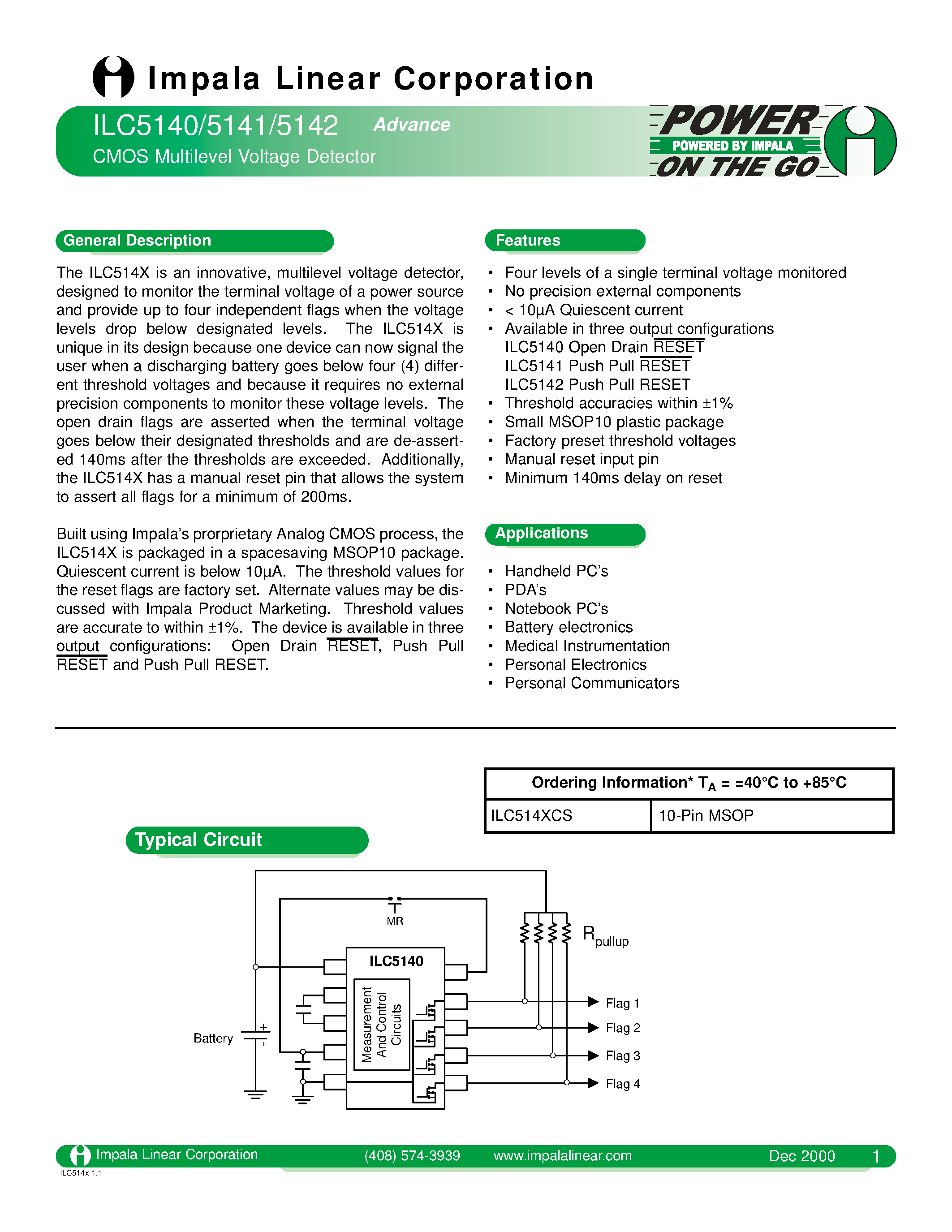 Даташит ILC5140 - CMOS MULTILEVEL VOLTAGE DETECTOR страница 1