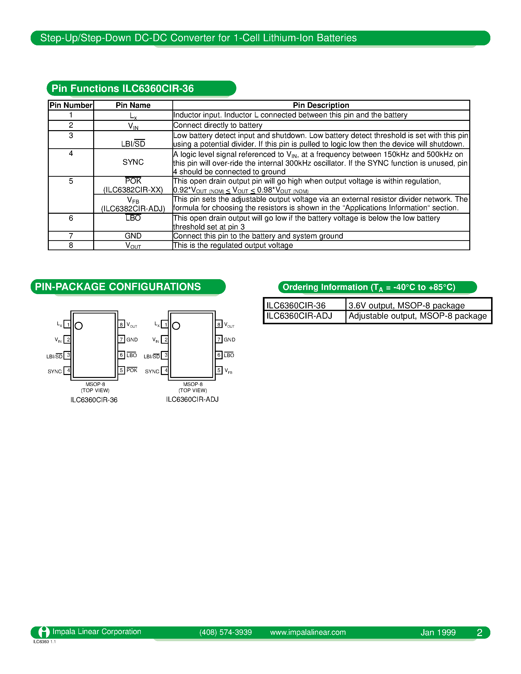 Даташит ILC6360 - STEP-UP/STEP DOWN DC-DC CONVERTER FOR 1-CELL LITHIUM-LON BATTERIES страница 2