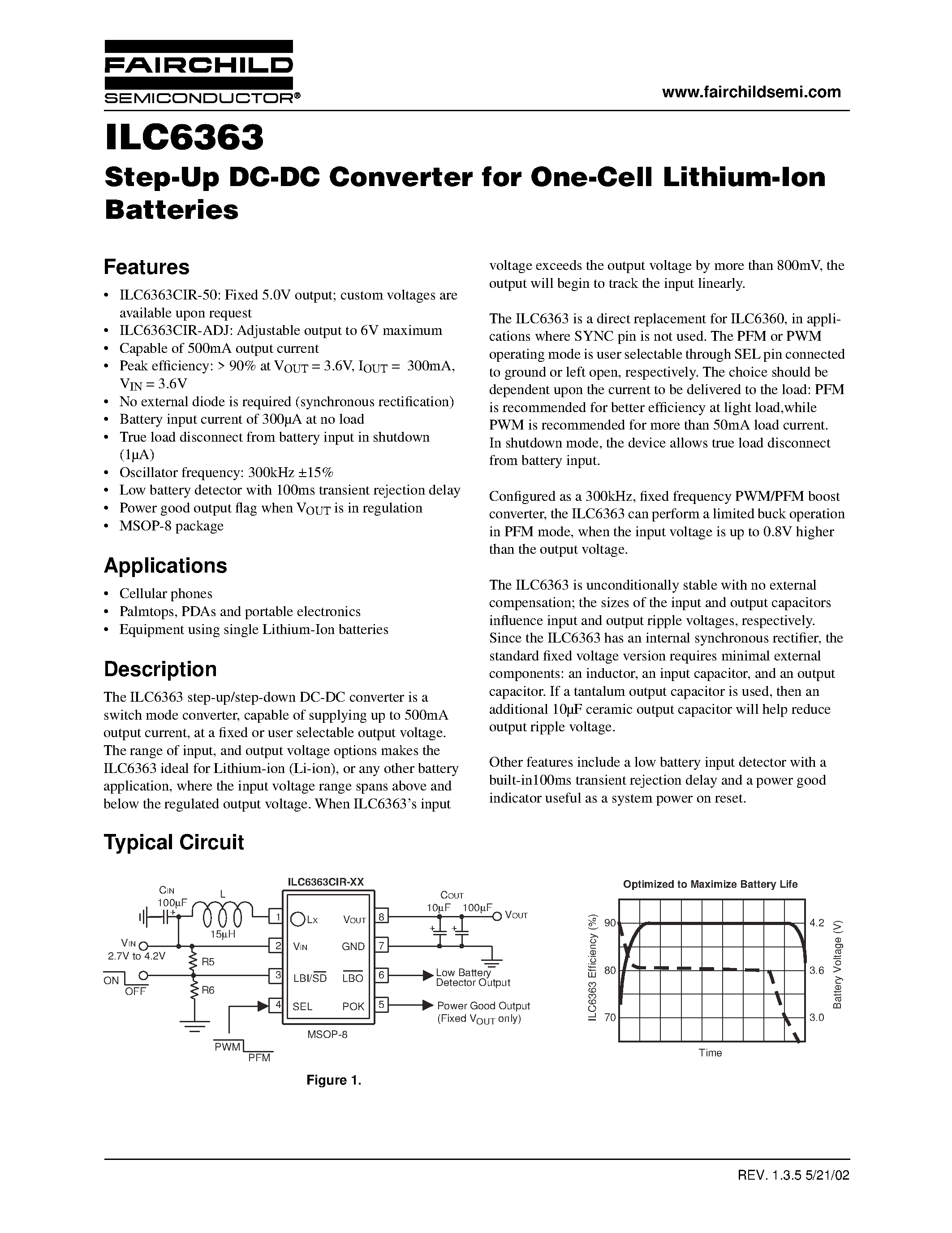 Даташит ILC6363 - Step-Up DC-DC Converter for One-Cell Lithium-Ion Batteries страница 1