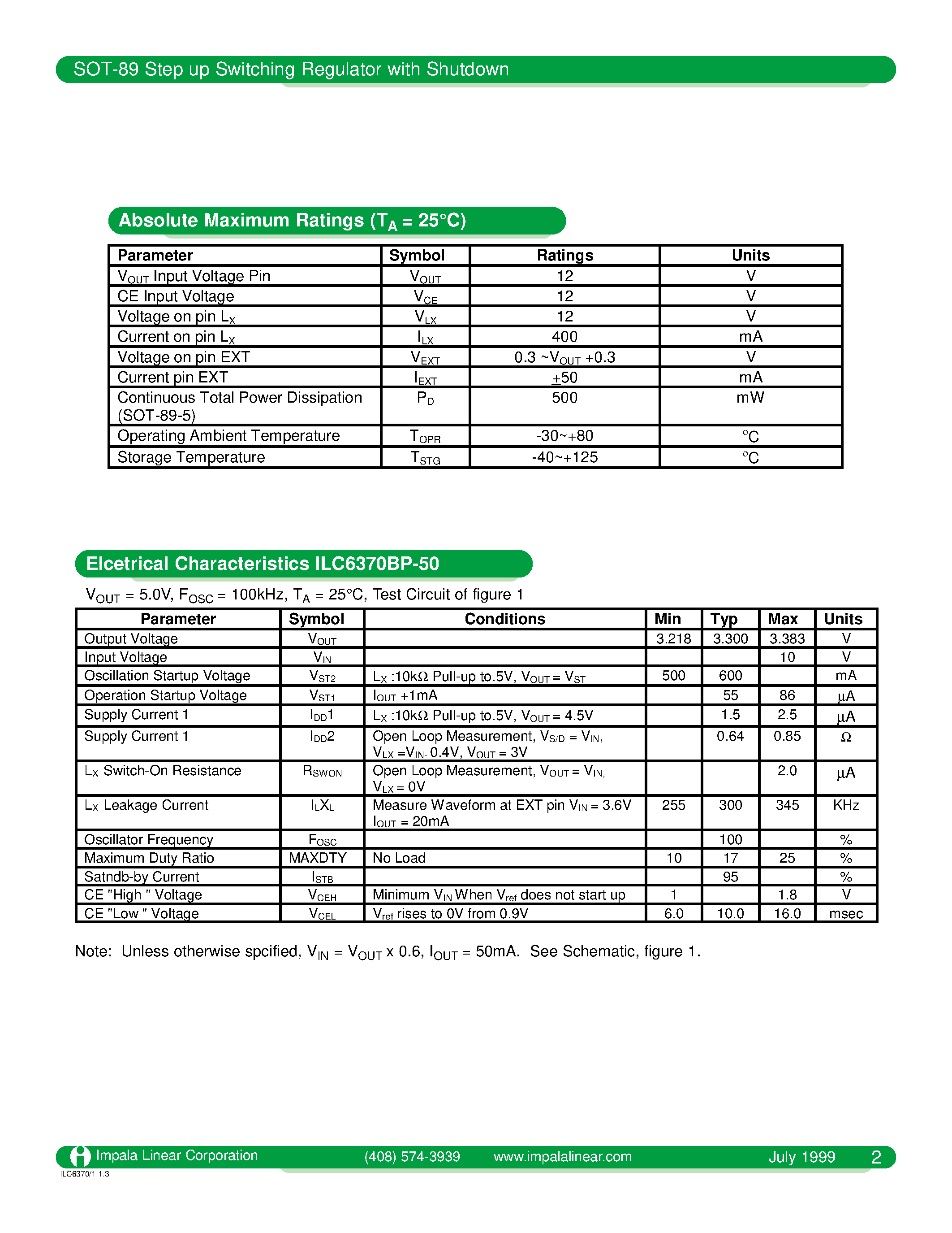 Даташит ILC6370 - SOT-89 STEP UP SWITCHING REGULATOR WITH SHUTDOWN страница 2