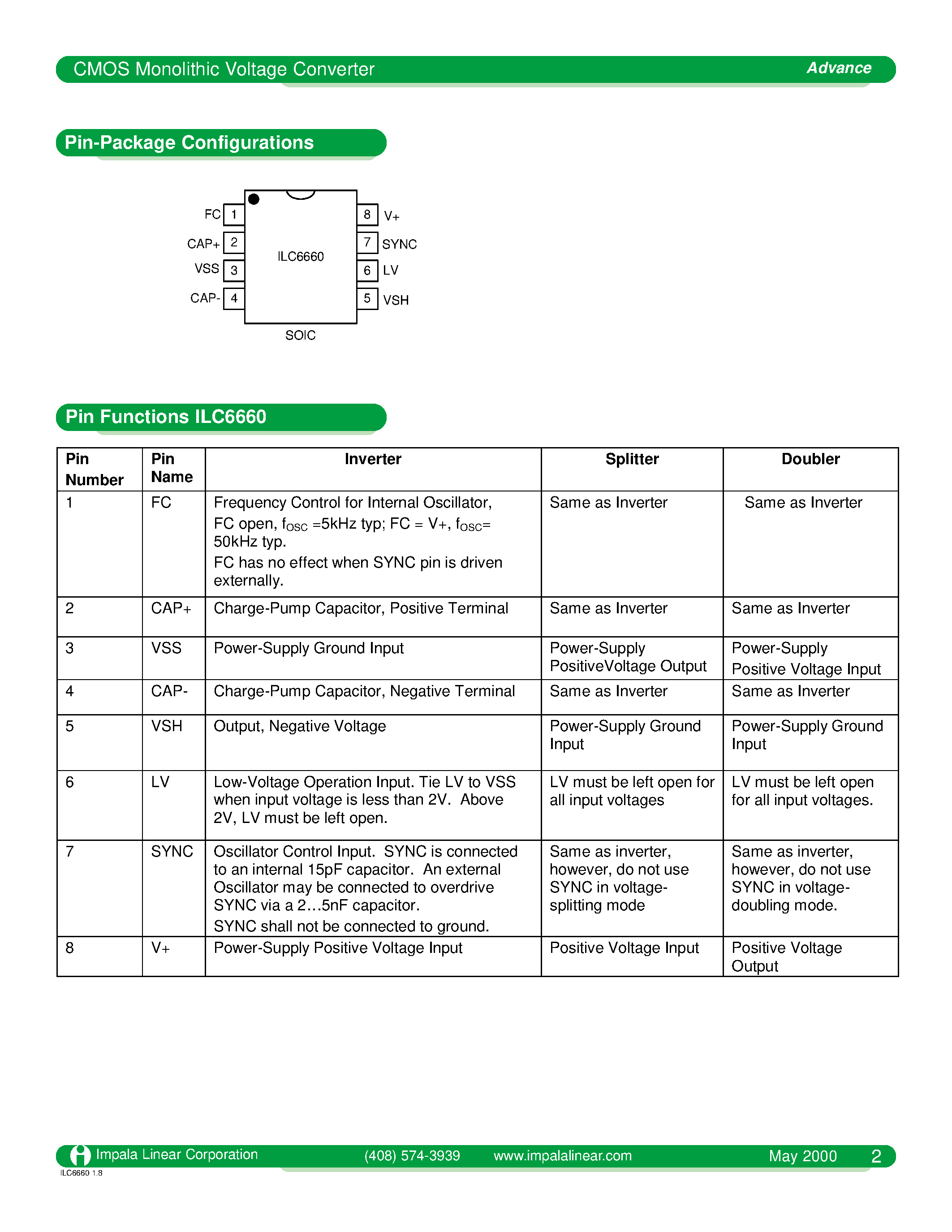 Даташит ILC6660 - CMOS MONOLITHIC VOLTAGE CONVERTER страница 2