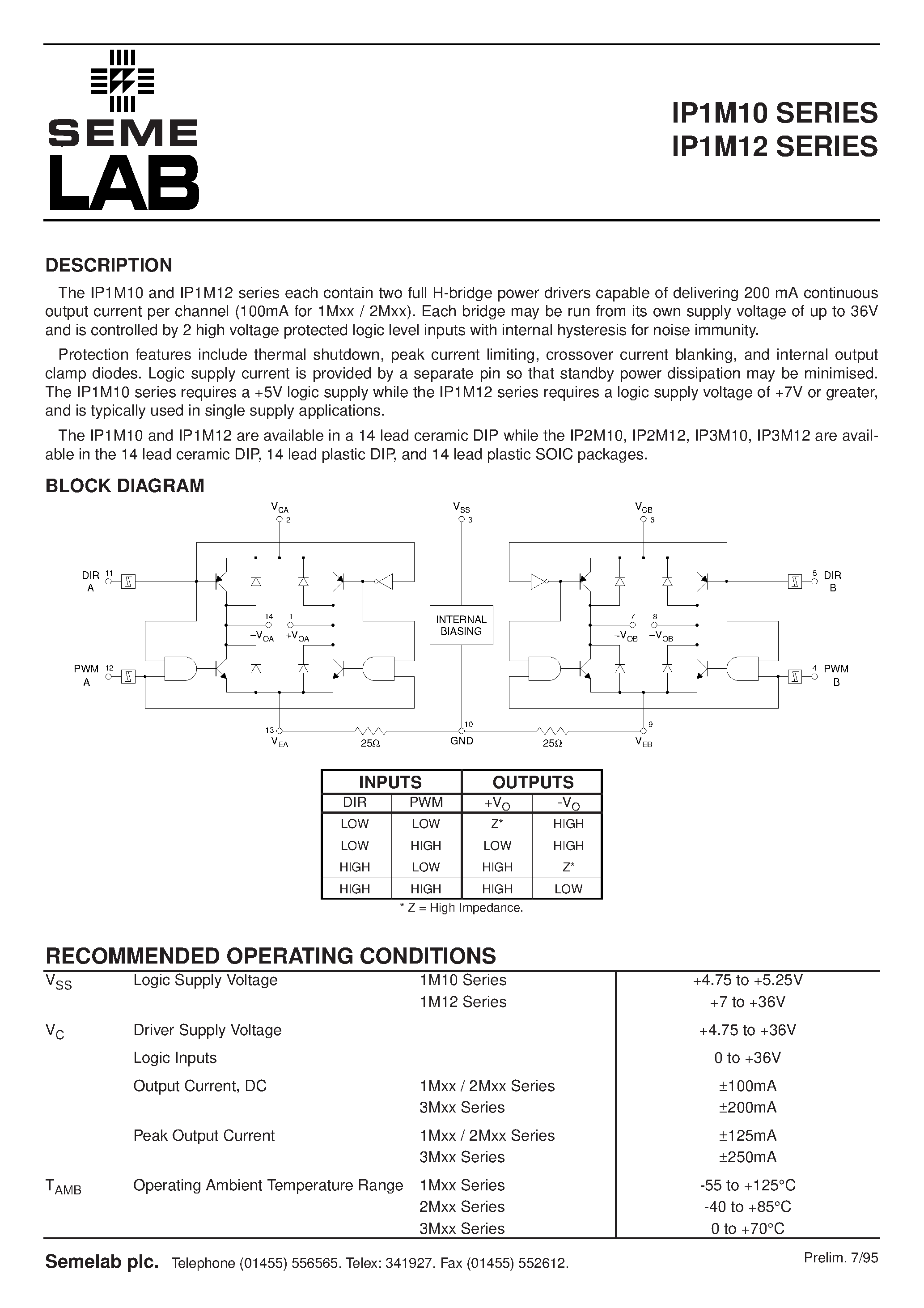 Даташит IP1M12 - 200mA DUAL H-BRIDGE страница 2