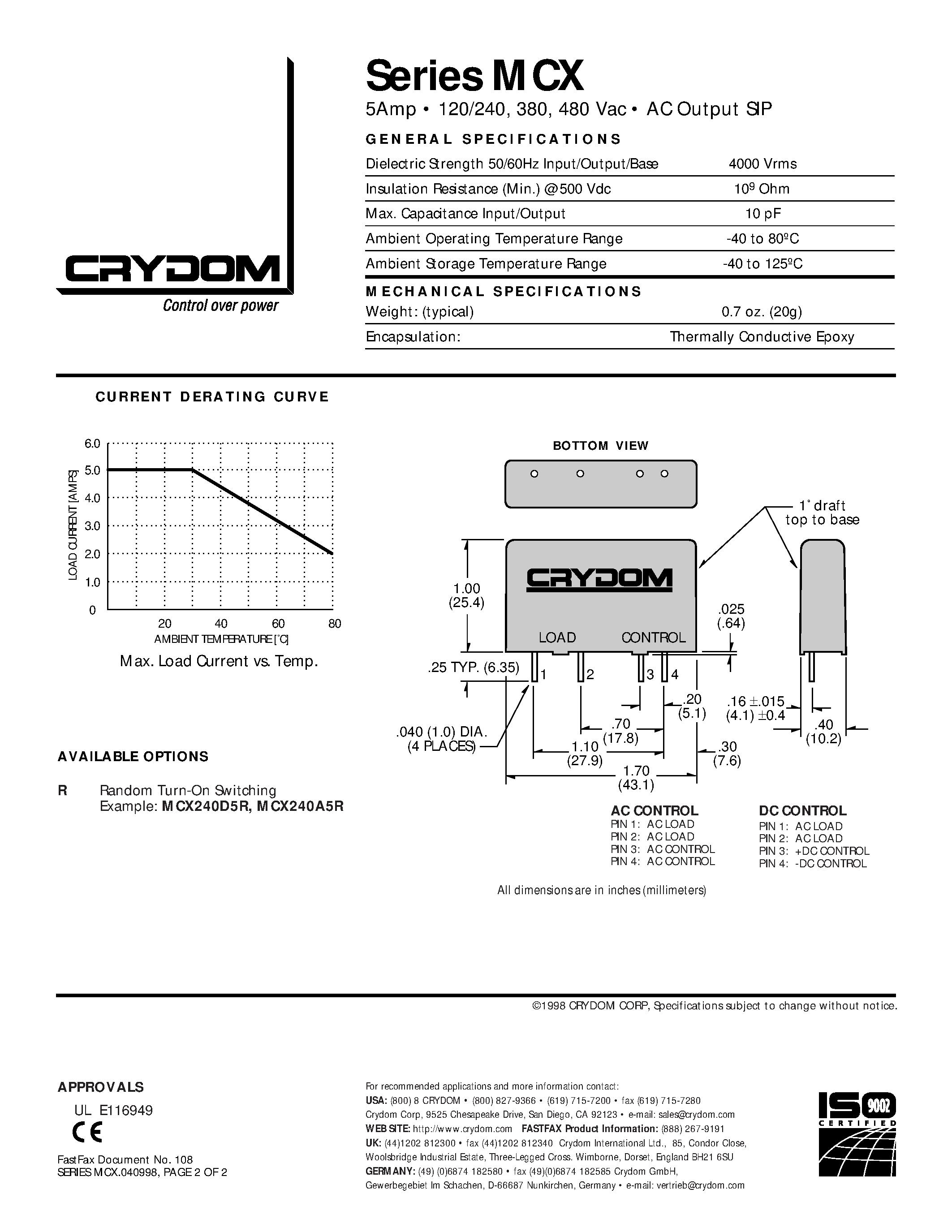 Даташит MCX380D - Relay - Solid-State Relay страница 2