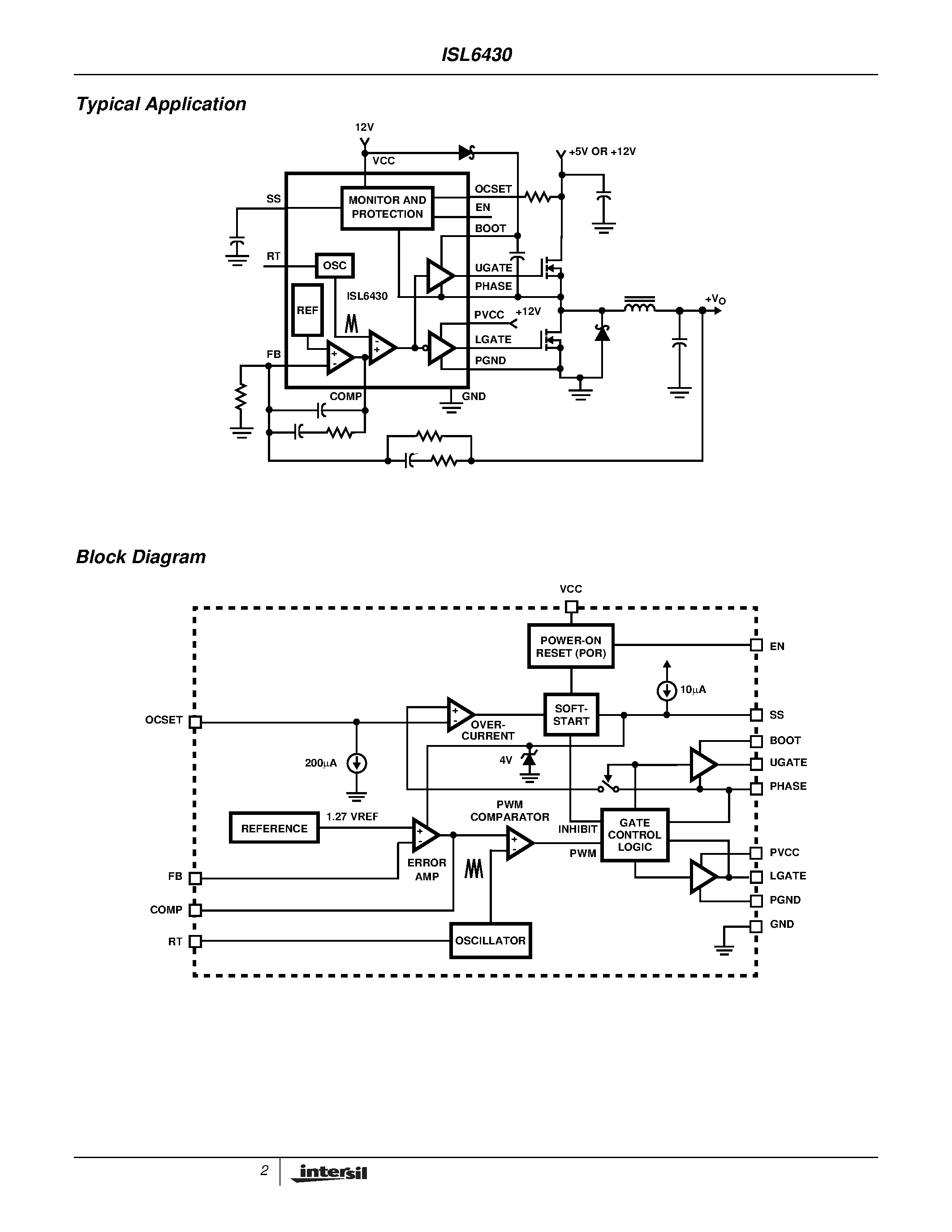 Datasheet ISL6430 - Single Sync Buck PWM Controller for Broadband Gateway Applications page 2