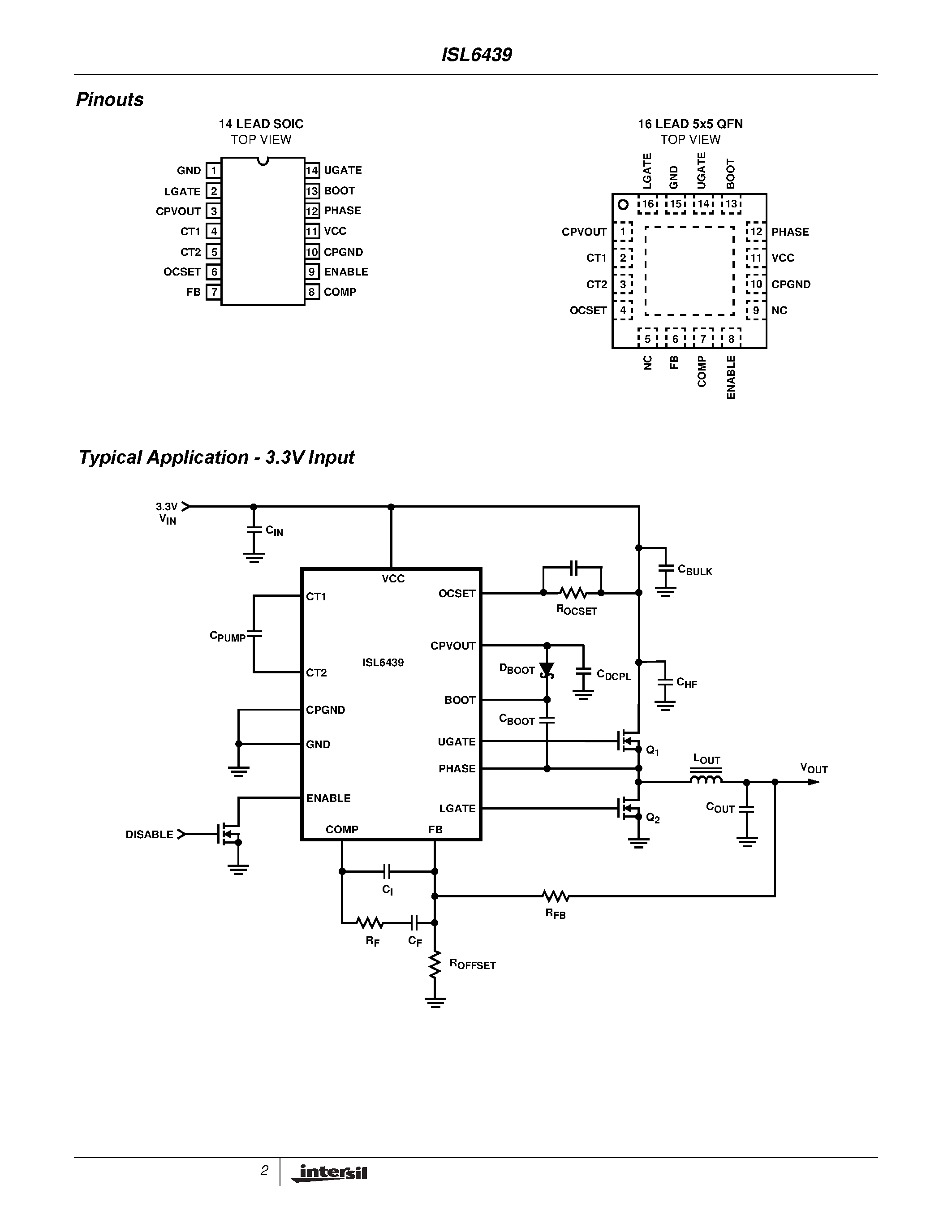 Datasheet ISL6439 - Single Sync Buck PWM Controller for Broadband Gateway Applications page 2