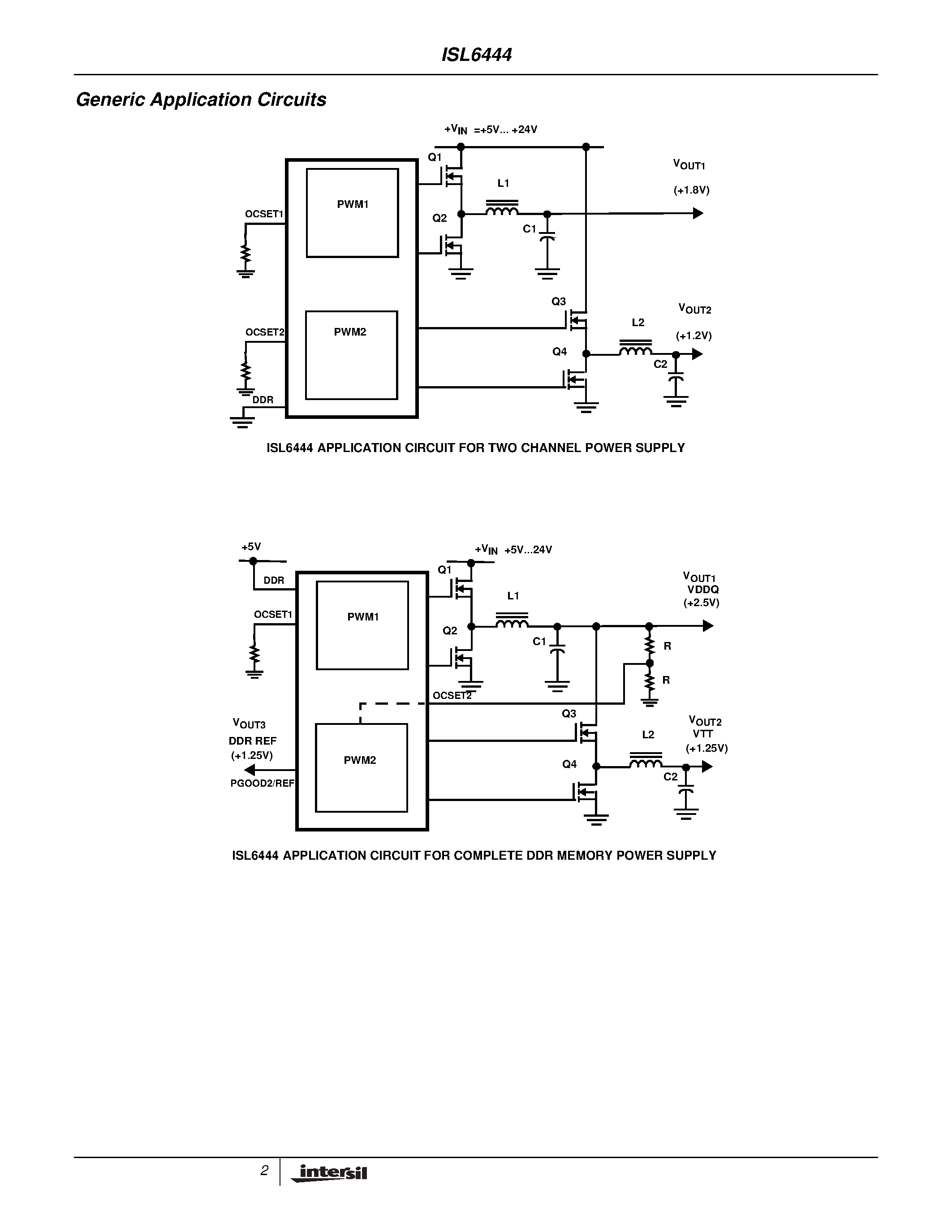 Datasheet ISL6444 - Dual PWM Controller with DDR Memory Option for Gateway Applications page 2