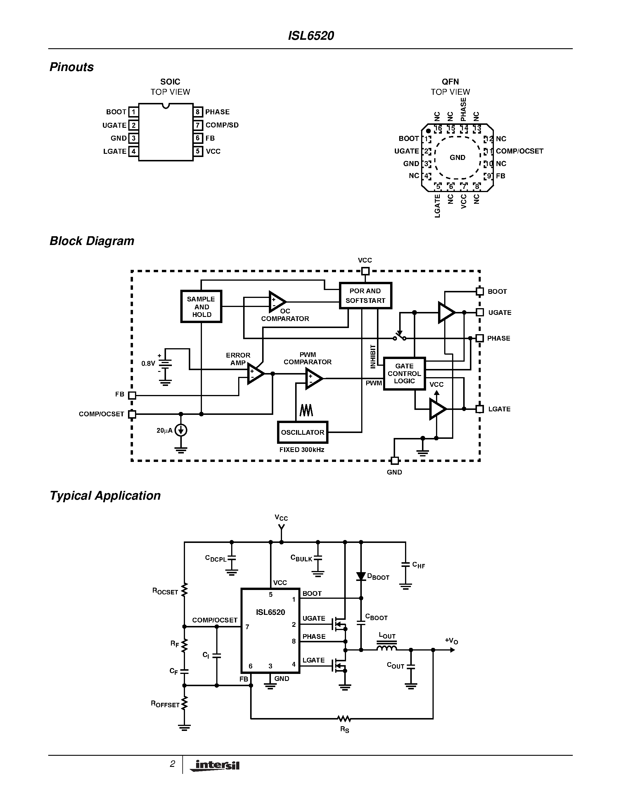 Datasheet ISL6520 - Single Synchronous Buck Pulse-Width Modulation (PWM) Controller page 2