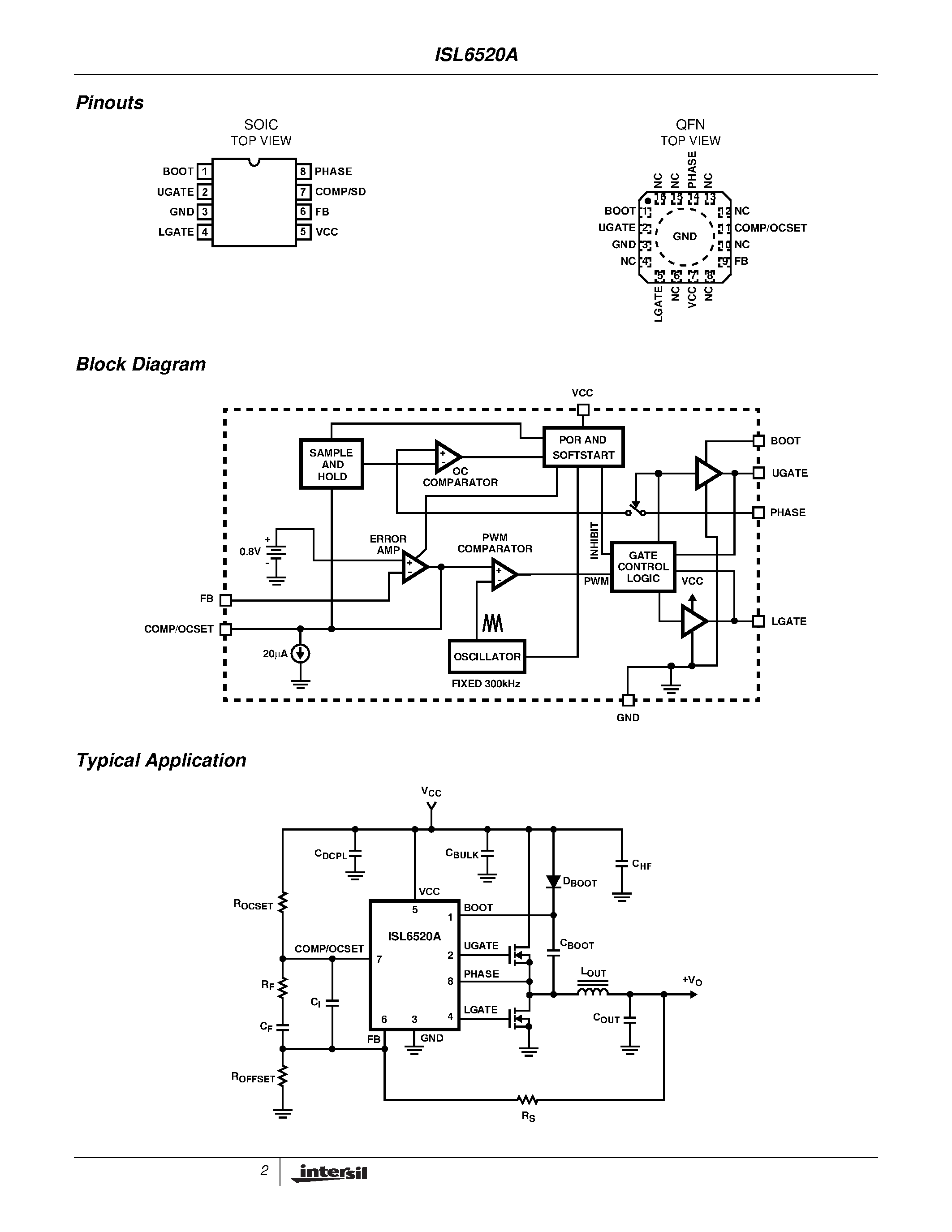 Datasheet ISL6520A - Single Synchronous Buck Pulse-Width Modulation (PWM) Controller page 2