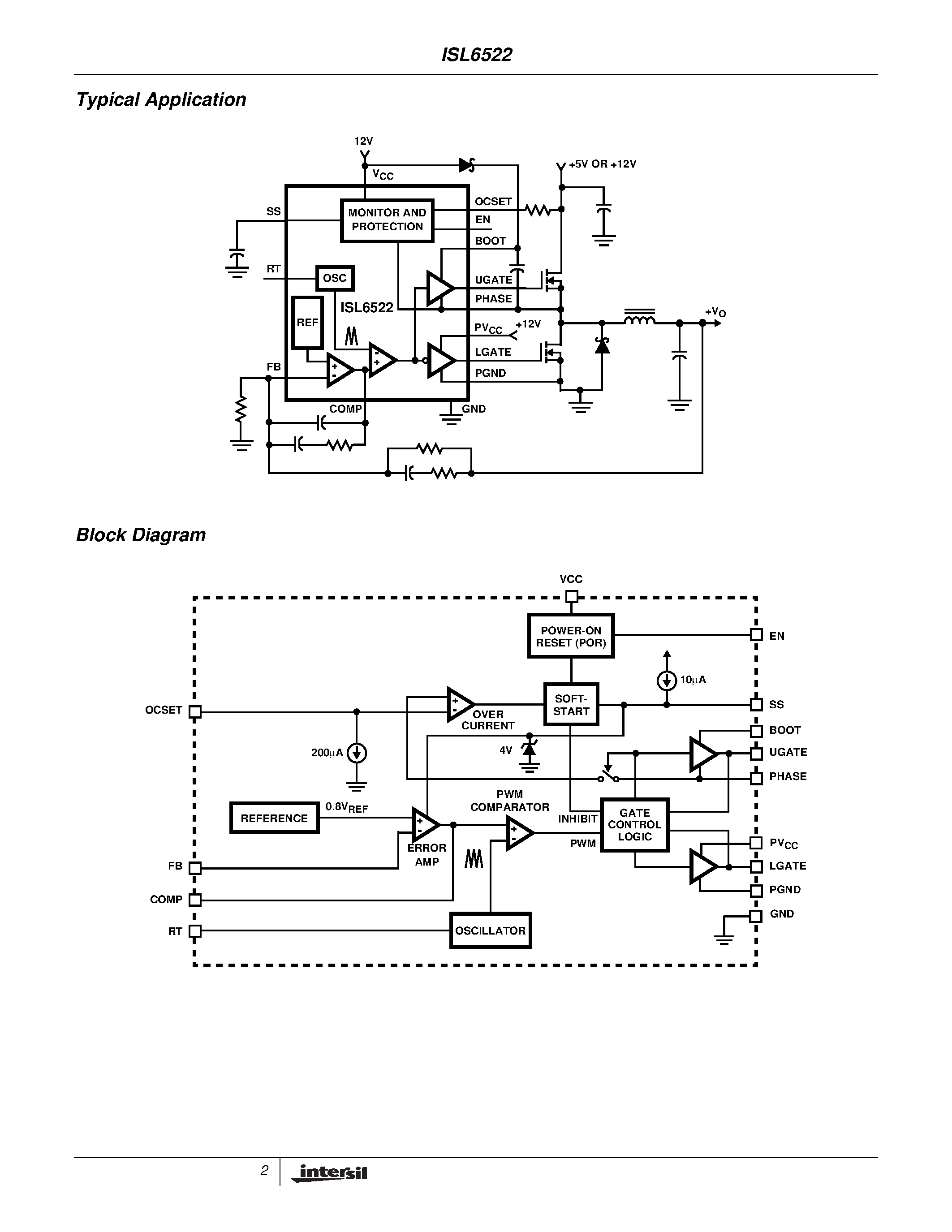 Datasheet ISL6522 - Buck and Synchronous Rectifier Pulse-Width Modulator (PWM) Controller page 2