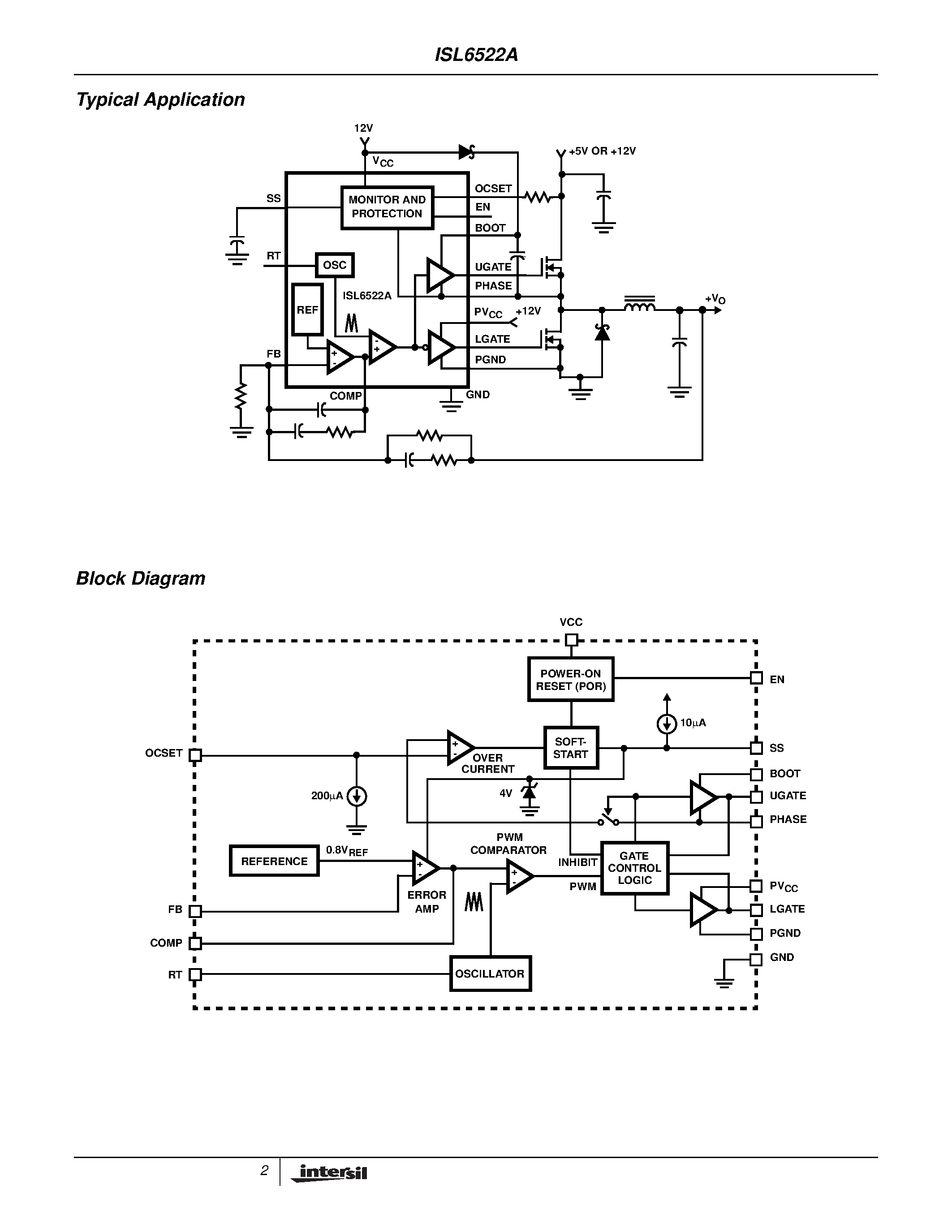 Datasheet ISL6522A - Buck and Synchronous Rectifier Pulse-Width Modulator (PWM) Controller page 2