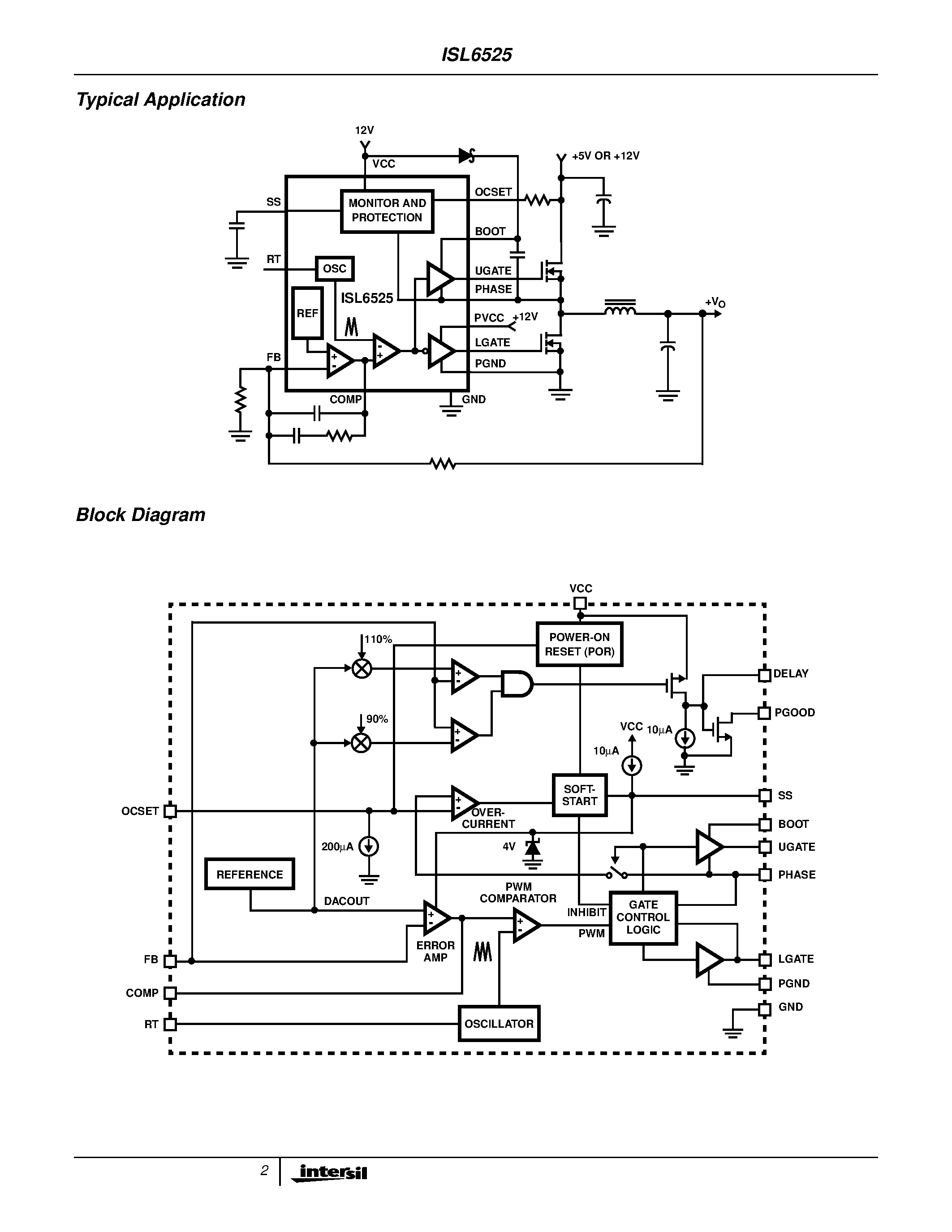 Datasheet ISL6525 - Buck and Synchronous-Rectifier Pulse-Width Modulator (PWM) Controller page 2