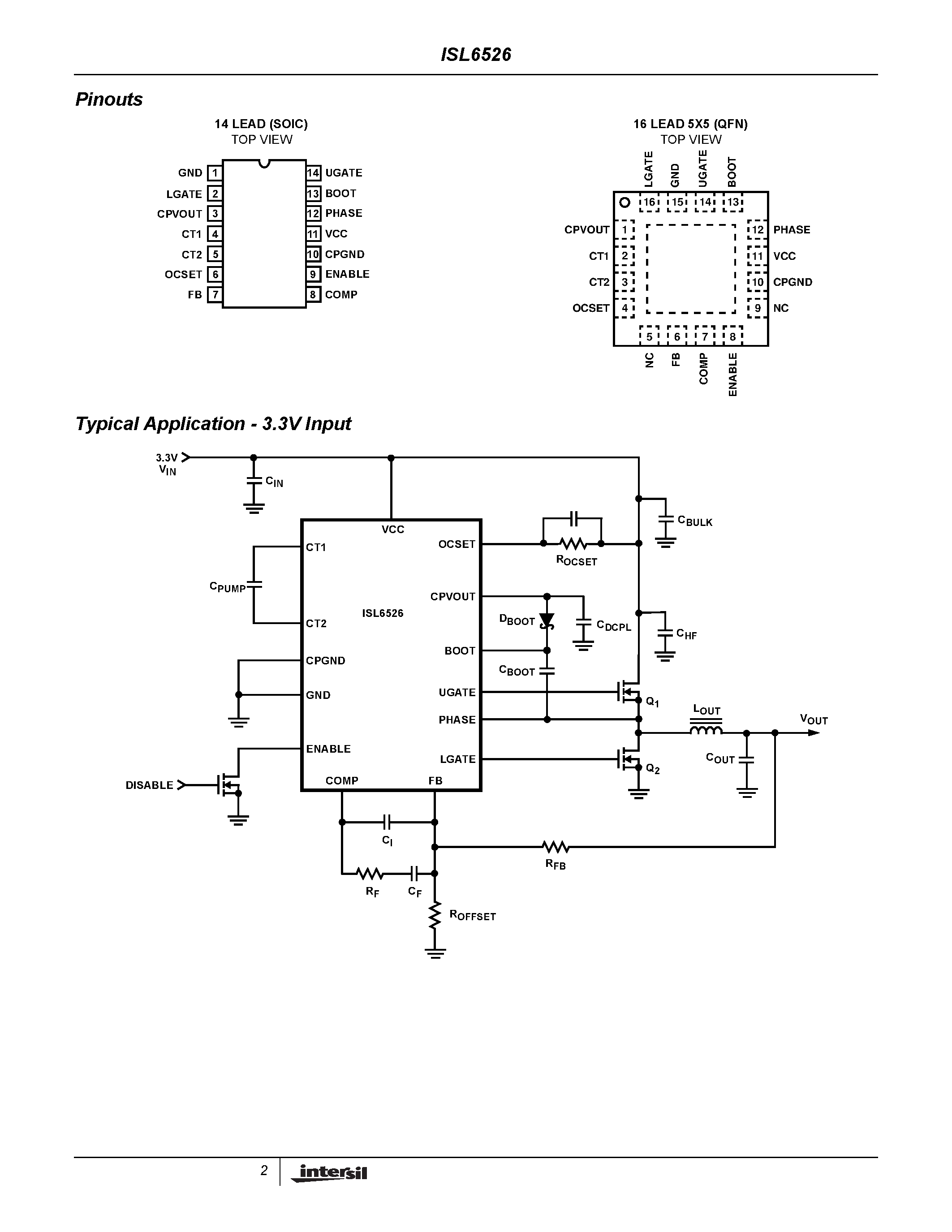 Datasheet ISL6526 - Single Synchronous Buck Pulse-Width Modulation (PWM) Controller page 2