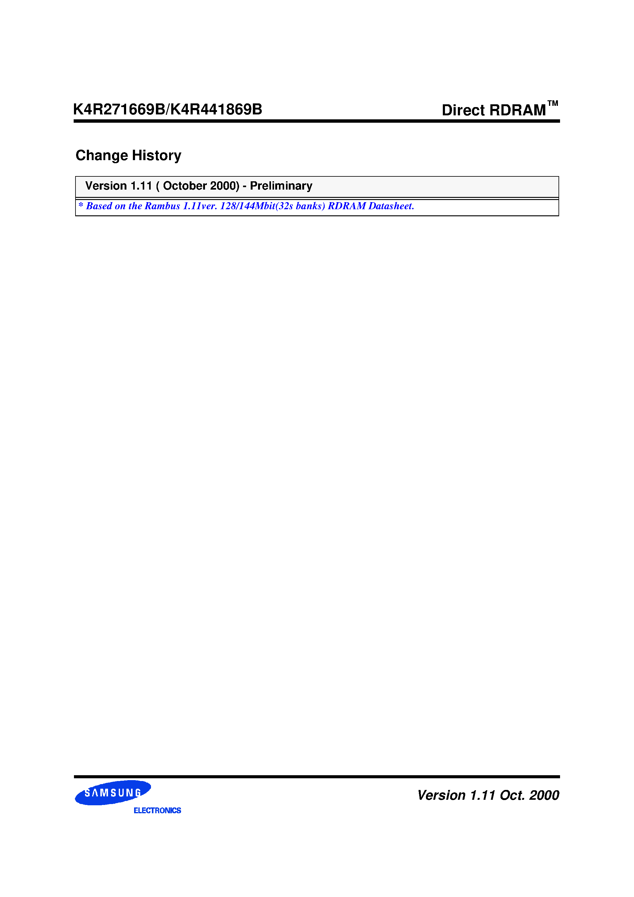 Datasheet K4R271669B-Nb(M)CcK8 - 256K x 16/18 bit x 32s banks Direct RDRAMTM page 2