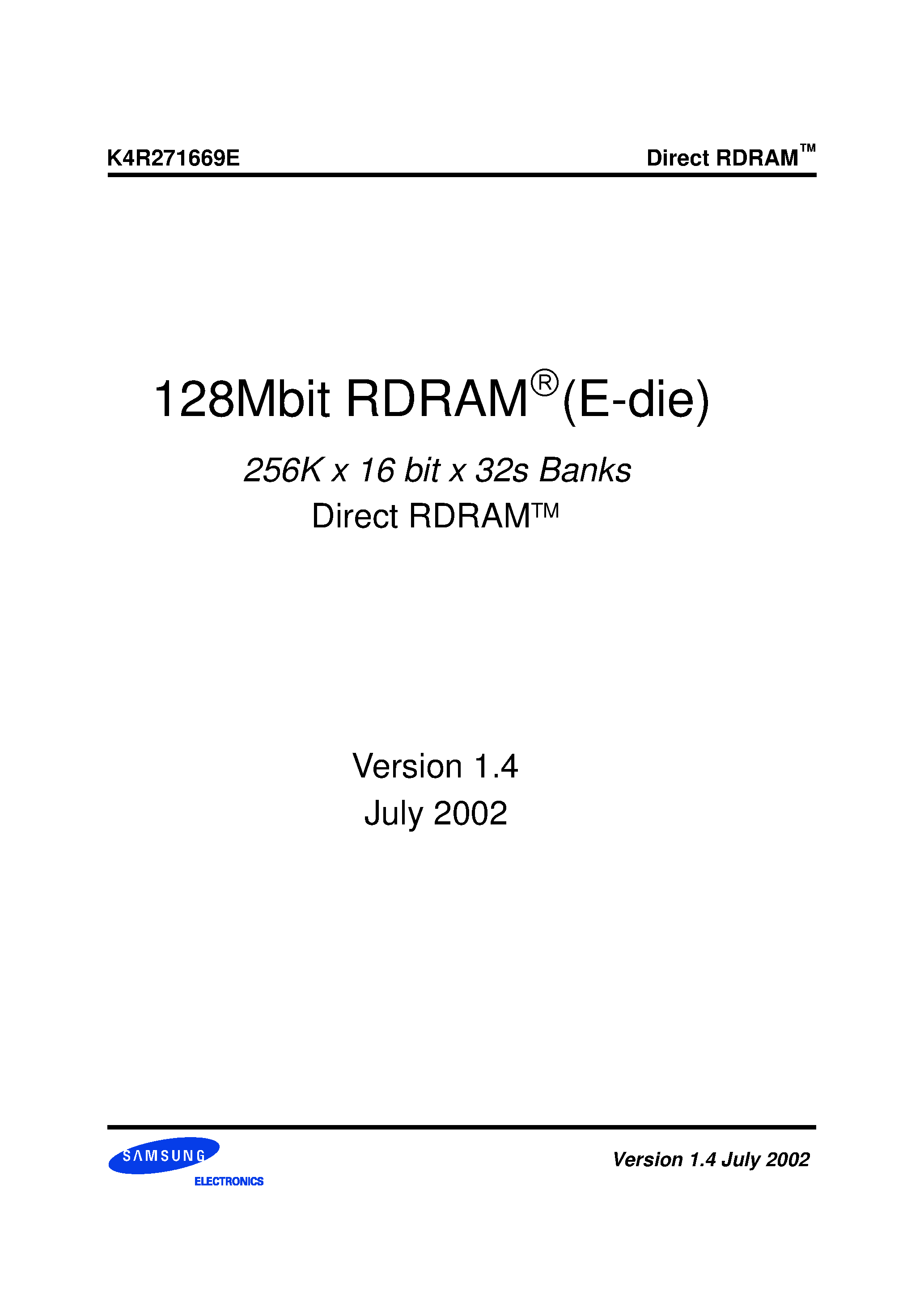 Datasheet K4R271669E - 128Mbit RDRAM(E-die) page 1