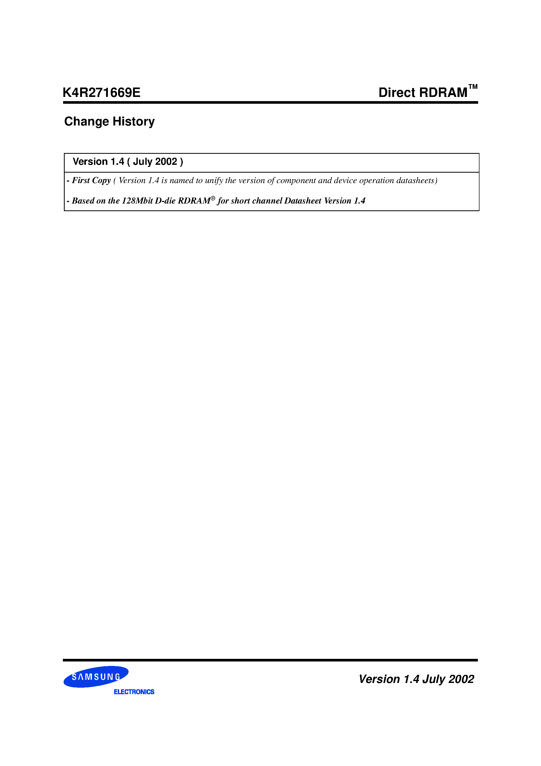 Datasheet K4R271669E - 128Mbit RDRAM(E-die) page 2