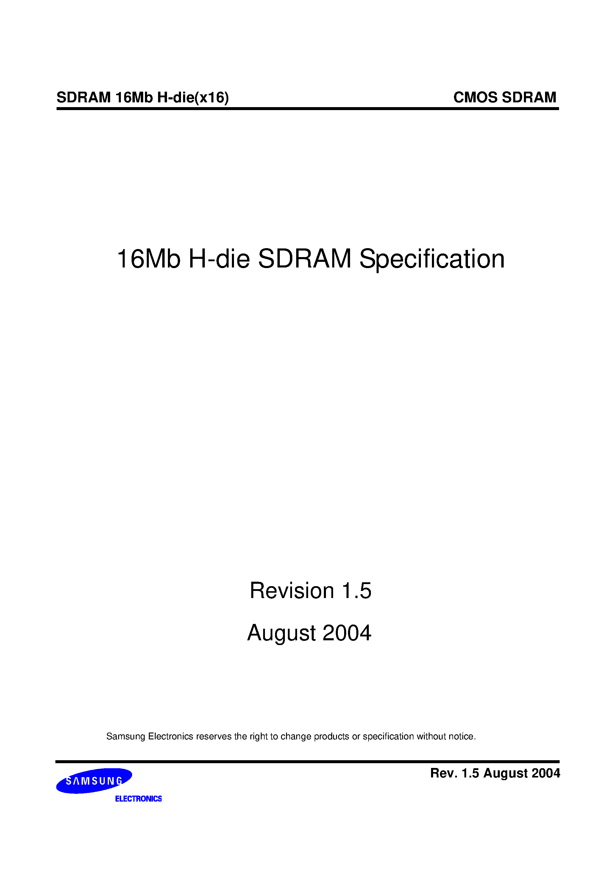 Даташит K4S161622H - 16Mb H-die SDRAM Specification страница 1