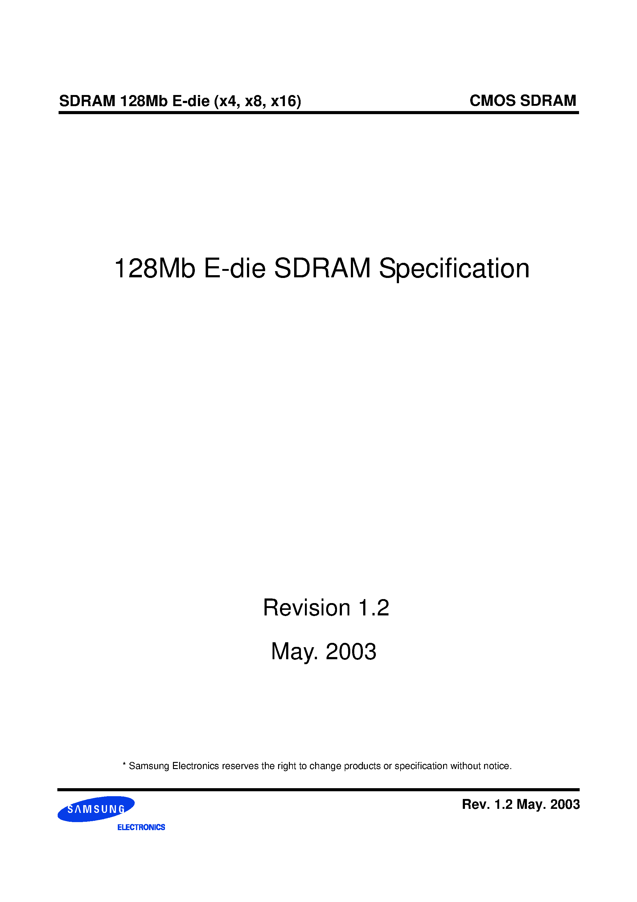 Datasheet K4S280432E - 128Mb E-die SDRAM Specification page 1