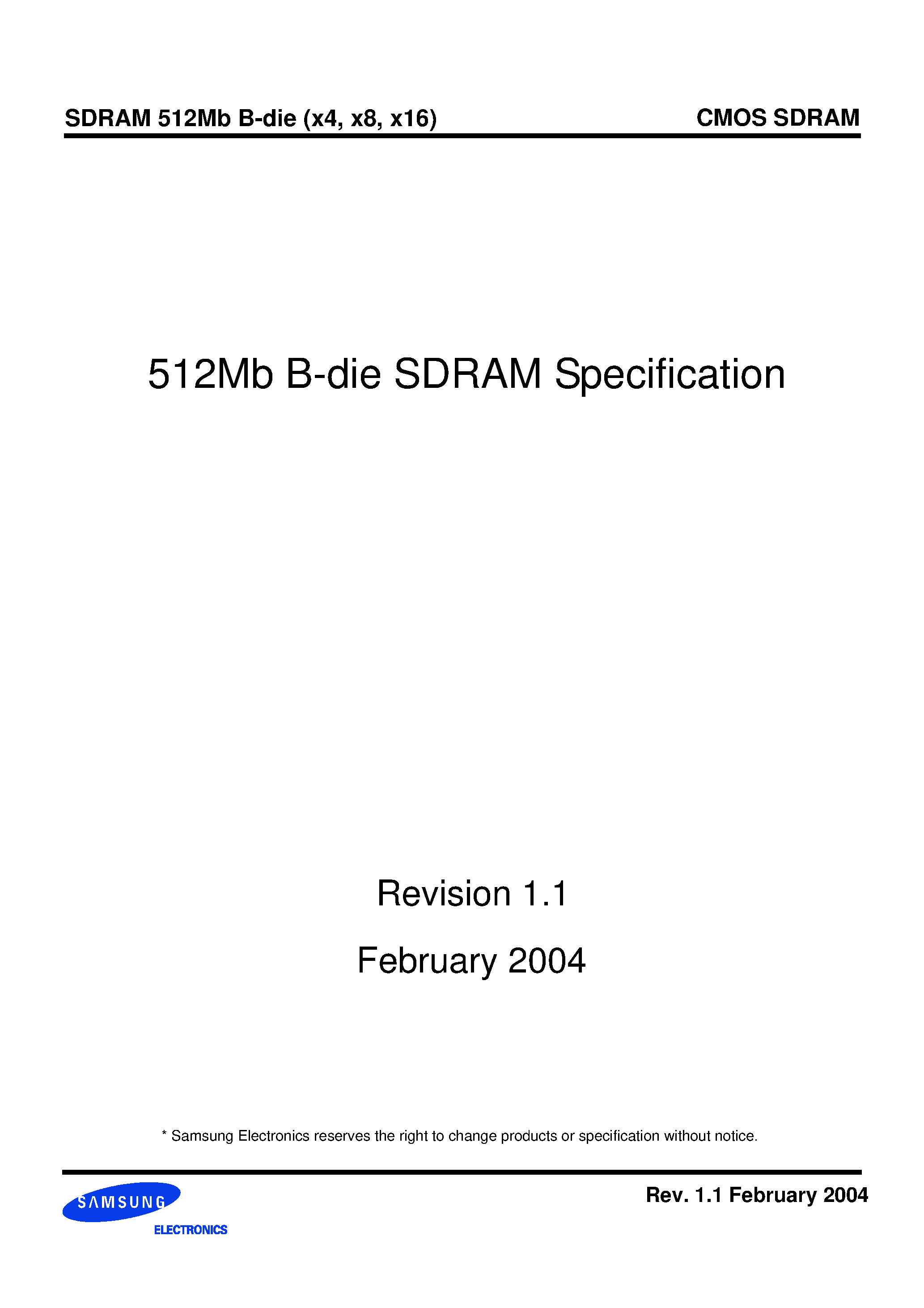 Datasheet K4S510432B-TC - 512Mb B-die SDRAM Specification page 1