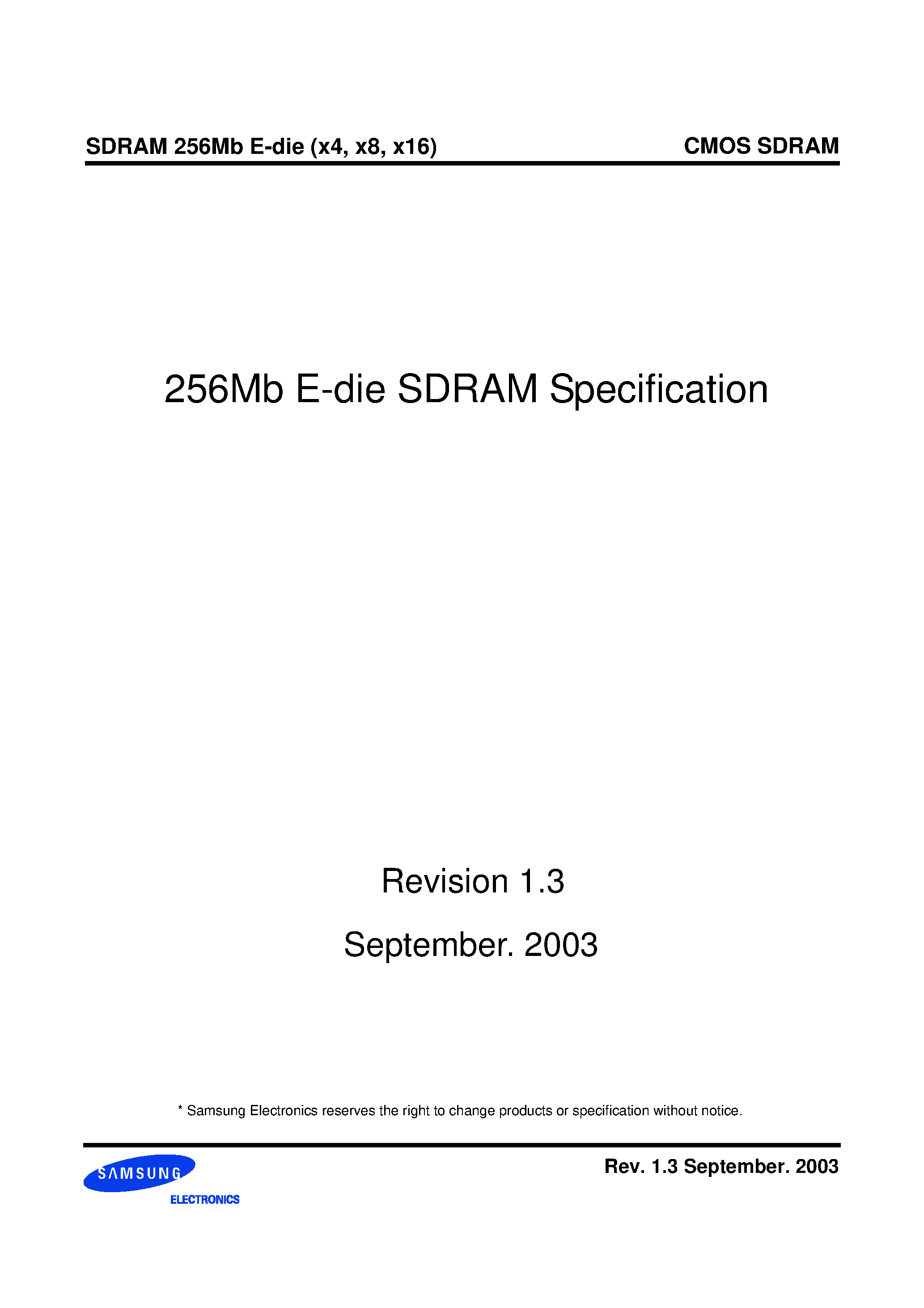 Datasheet K4S560432E-TC - 256Mb E-die SDRAM Specification page 1