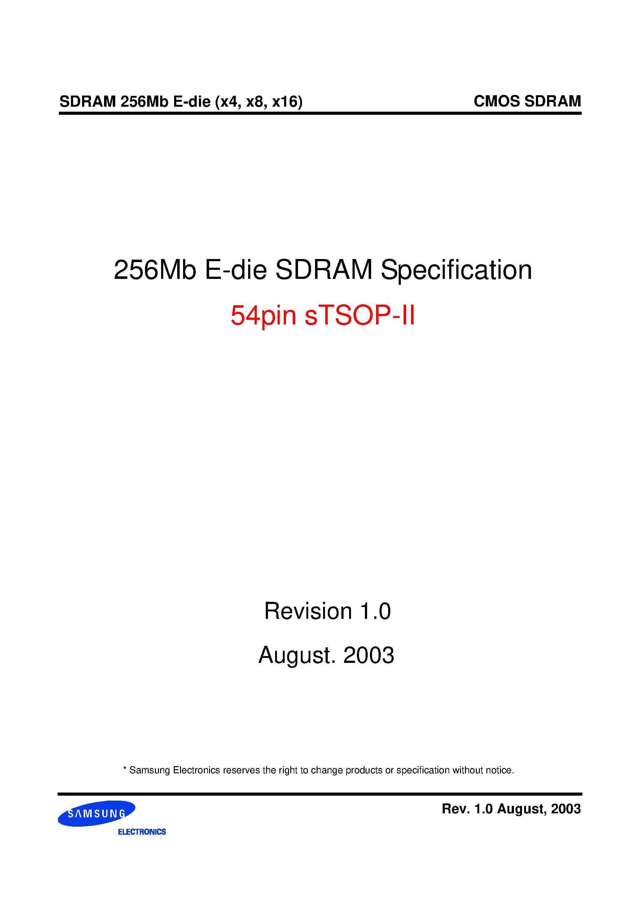 Datasheet K4S561632E-NC(L)60 - 256Mb E-die SDRAM Specification 54pin sTSOP-II page 1