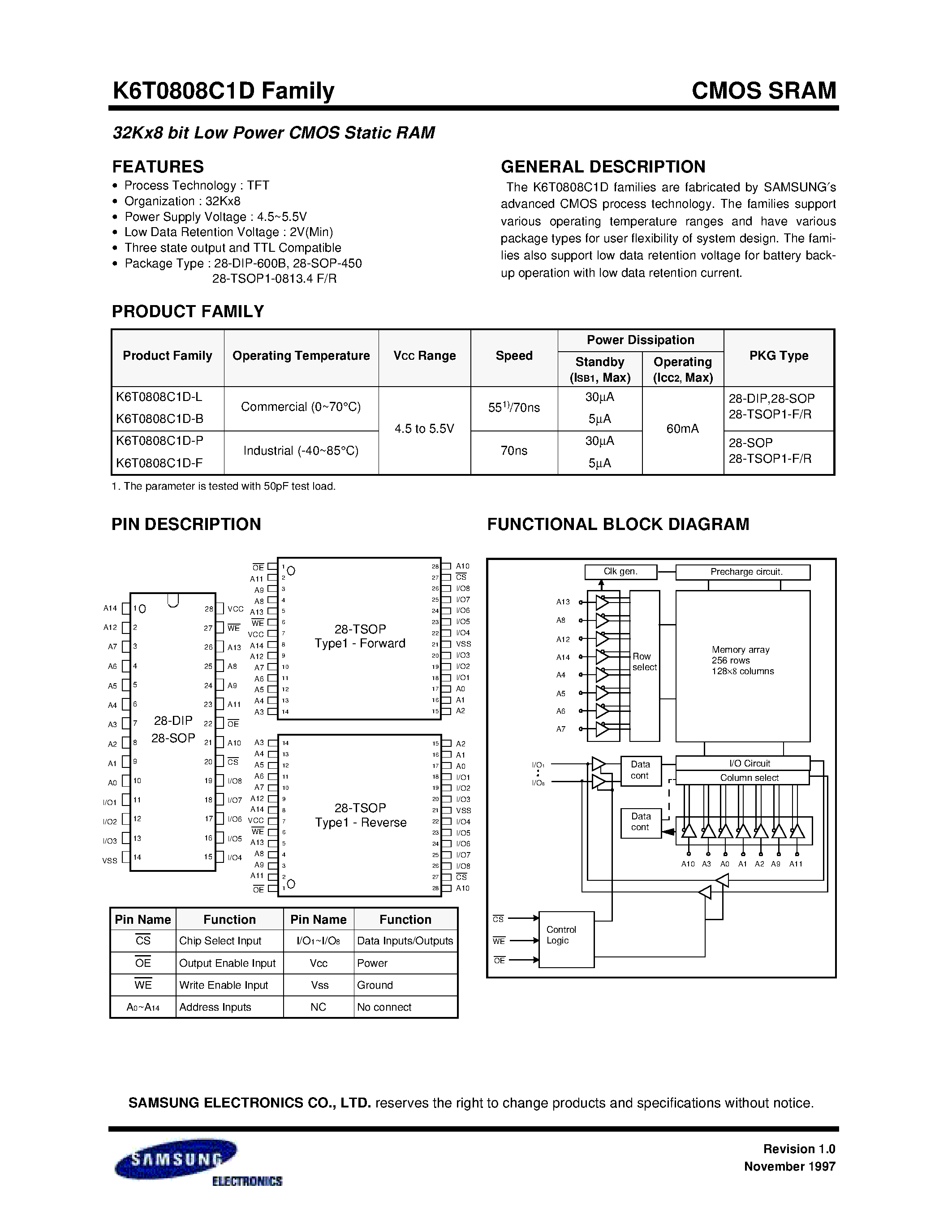 Datasheet K6T0808C1D-L - 32Kx8 bit Low Power CMOS Static RAM page 2