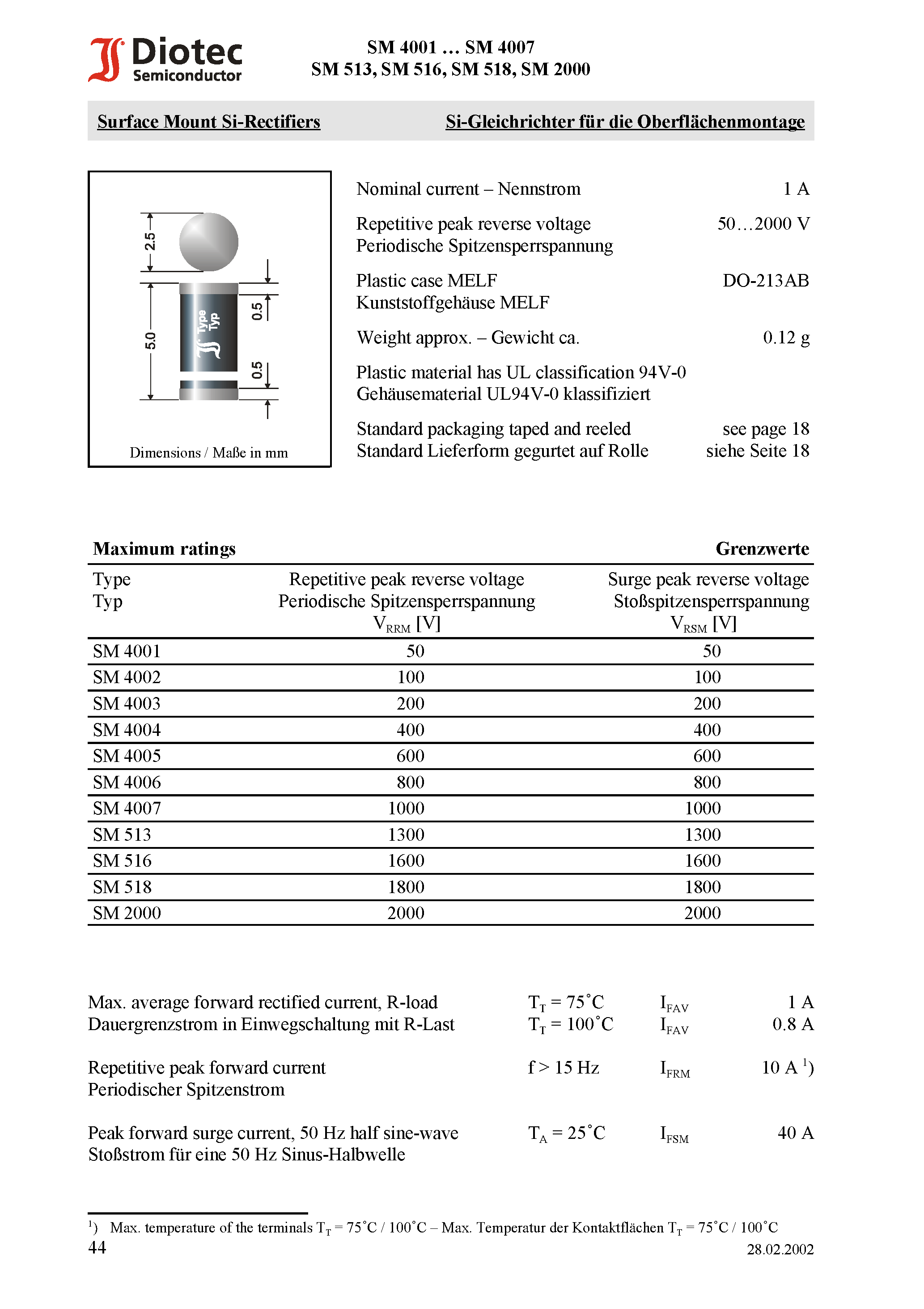 Datasheet SM4003 - Surface Mount Si-Rectifiers page 1