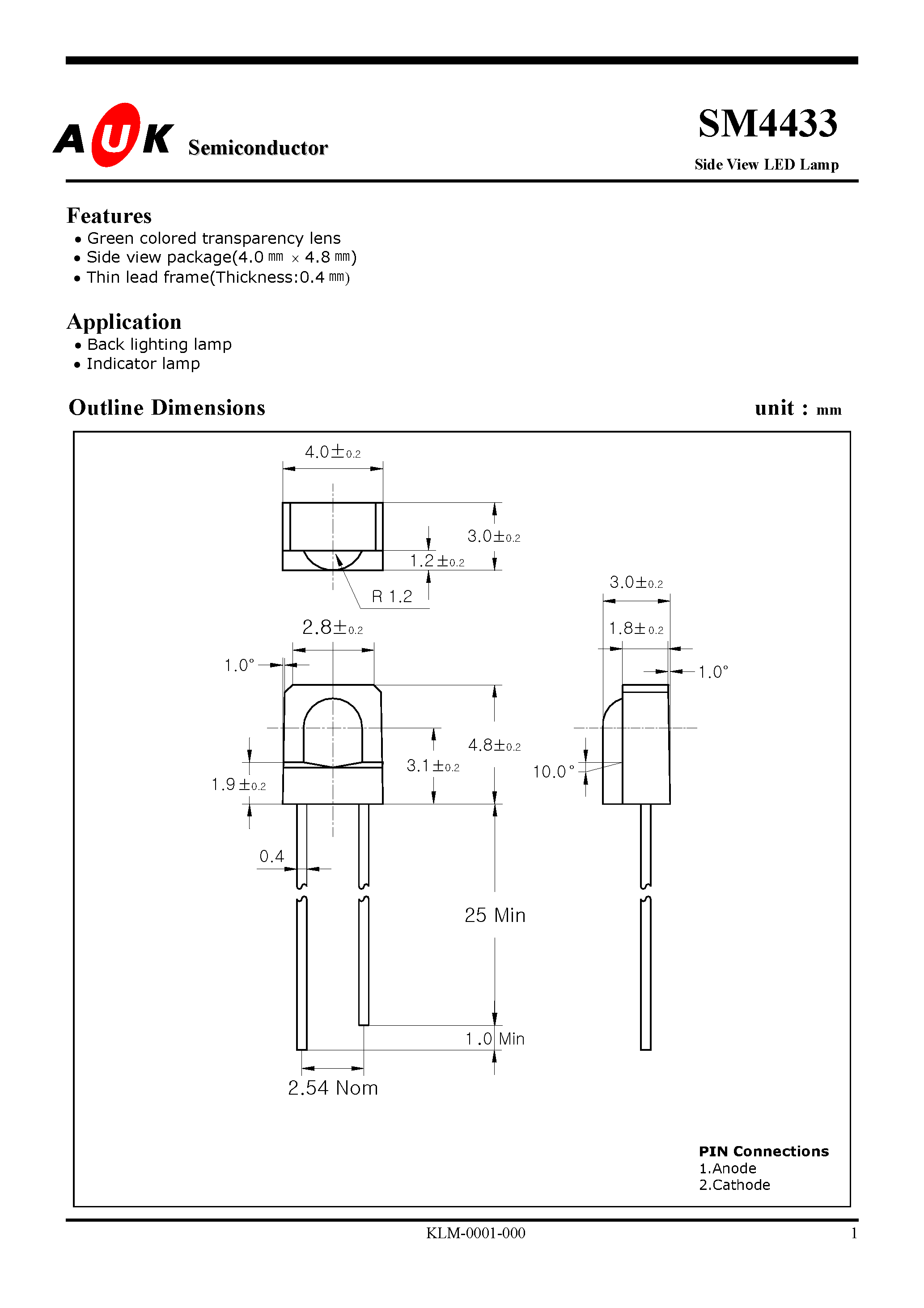 Datasheet SM4433 - Side View LED Lamp page 1