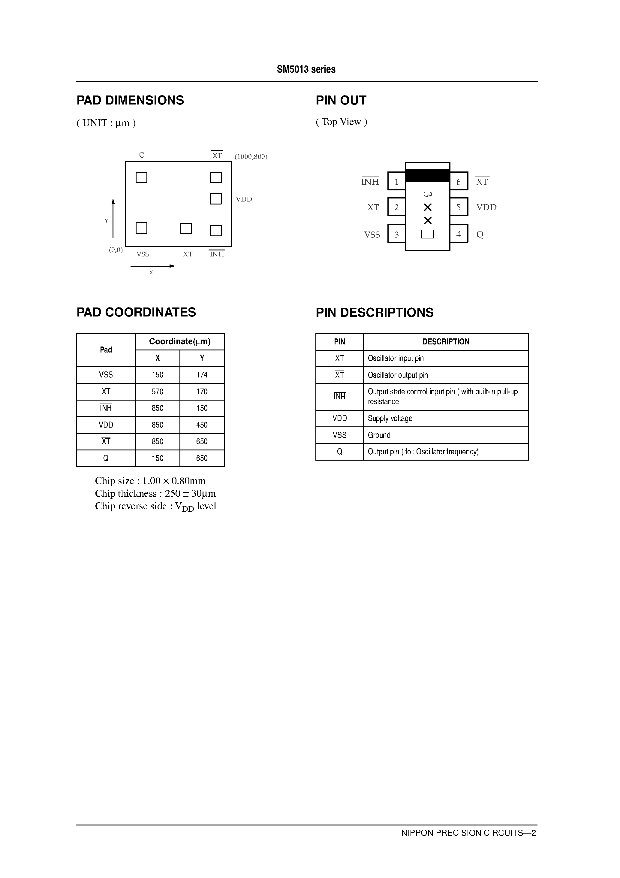 Datasheet SM5013 - Quartz Crystal Oscillator IC page 2