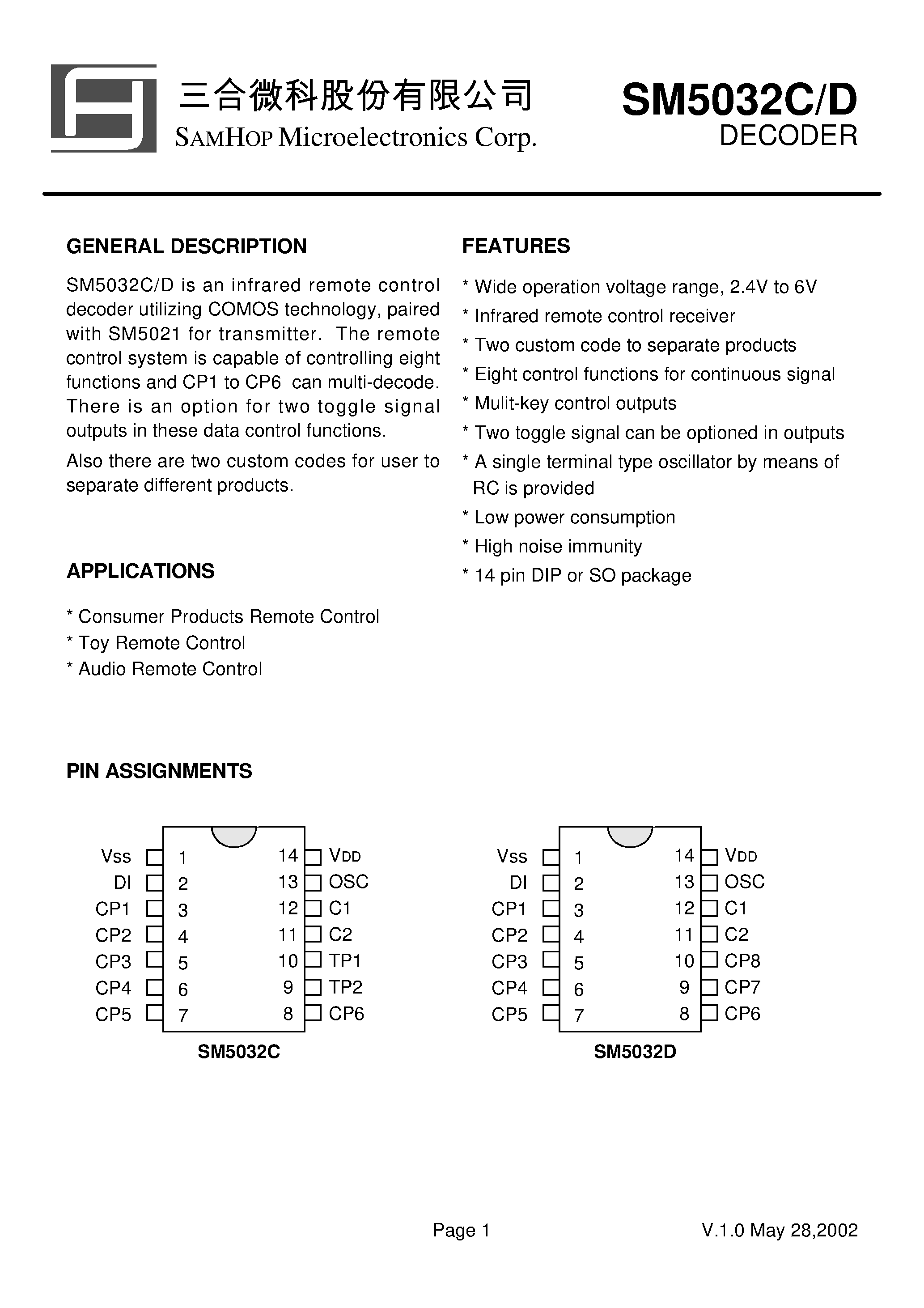 Datasheet SM5032C - DECODER page 1