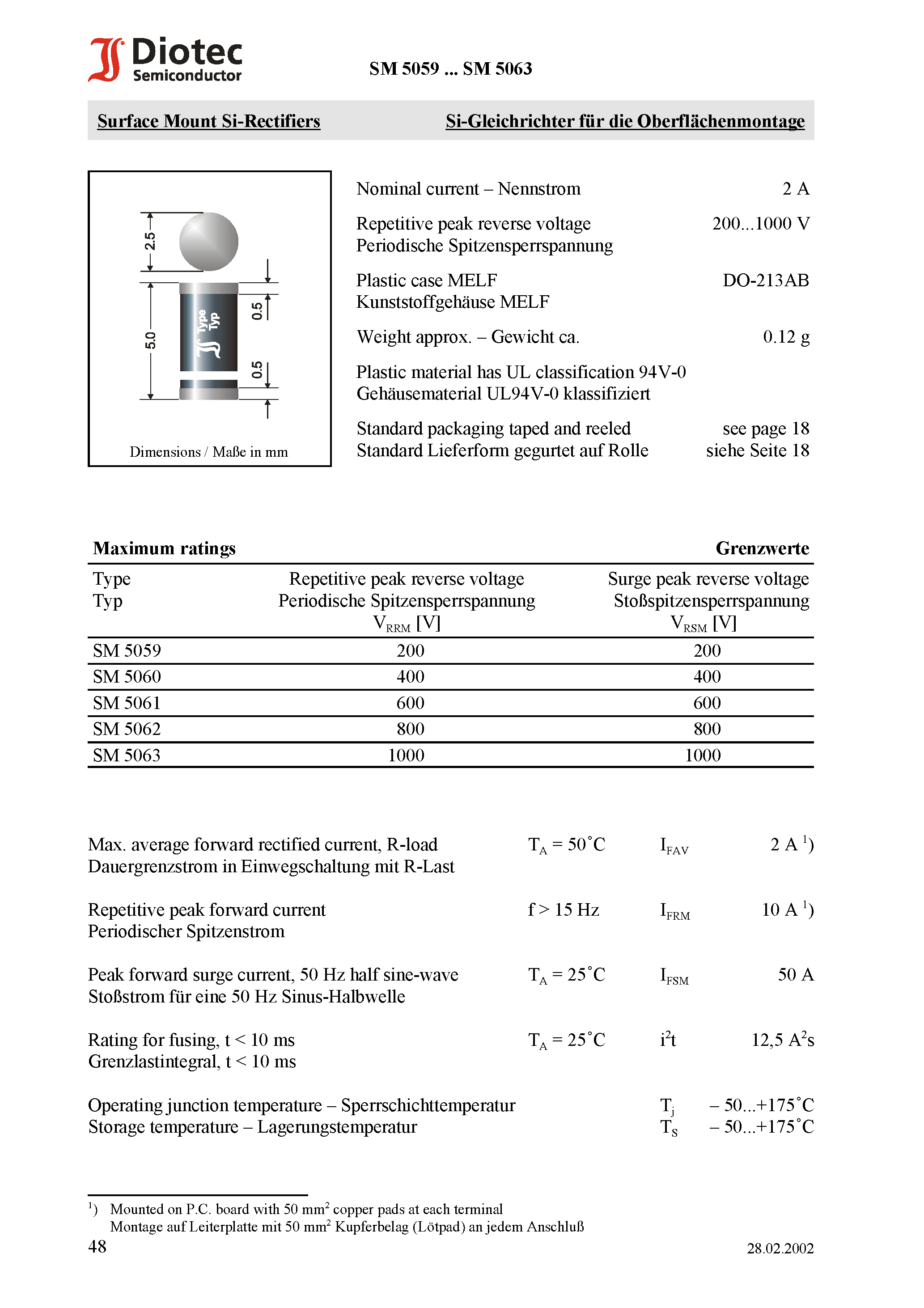 Datasheet SM5059 - Surface Mount Si-Rectifiers page 1