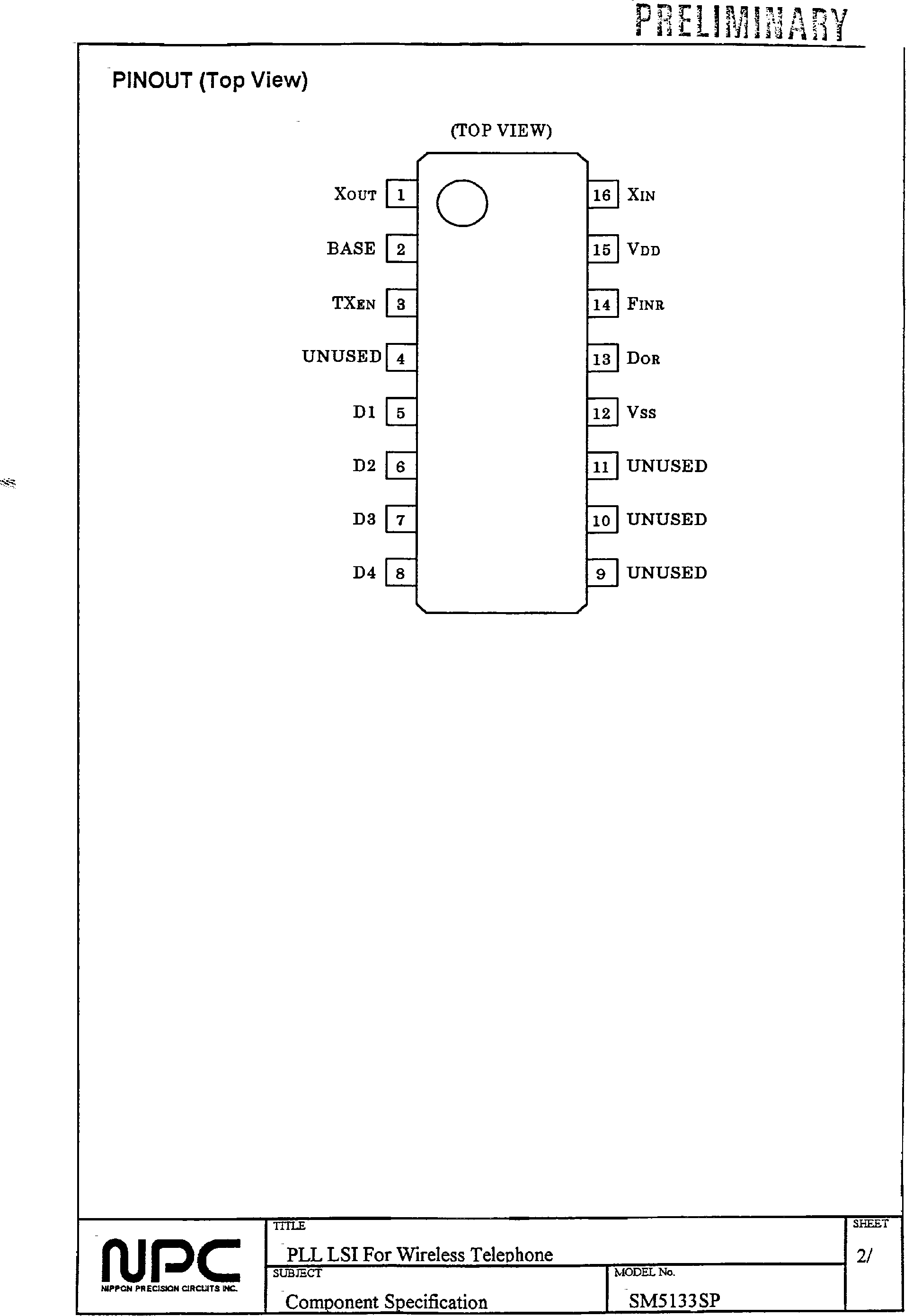 Datasheet SM5133SP - CMOS-LSI page 2