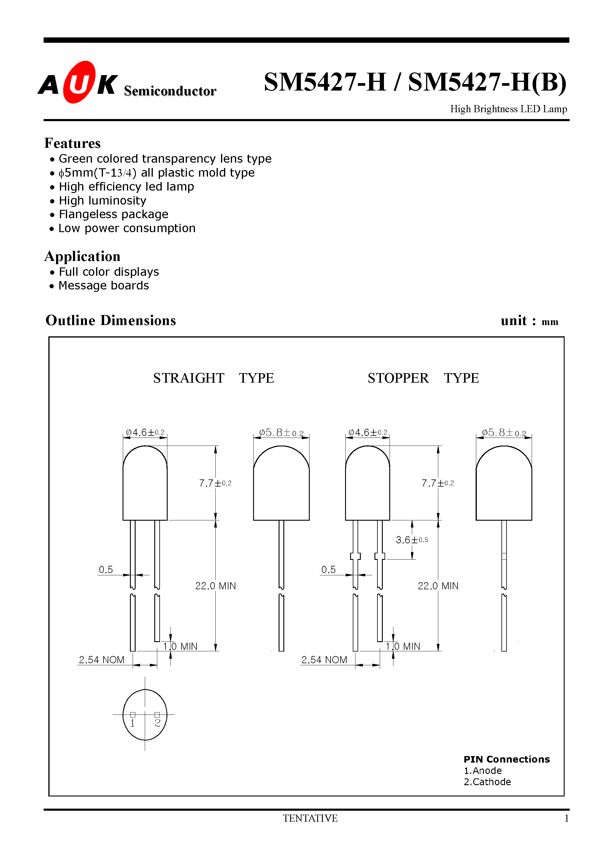 Даташит SM5427-H - High Brightness LED Lamp страница 1