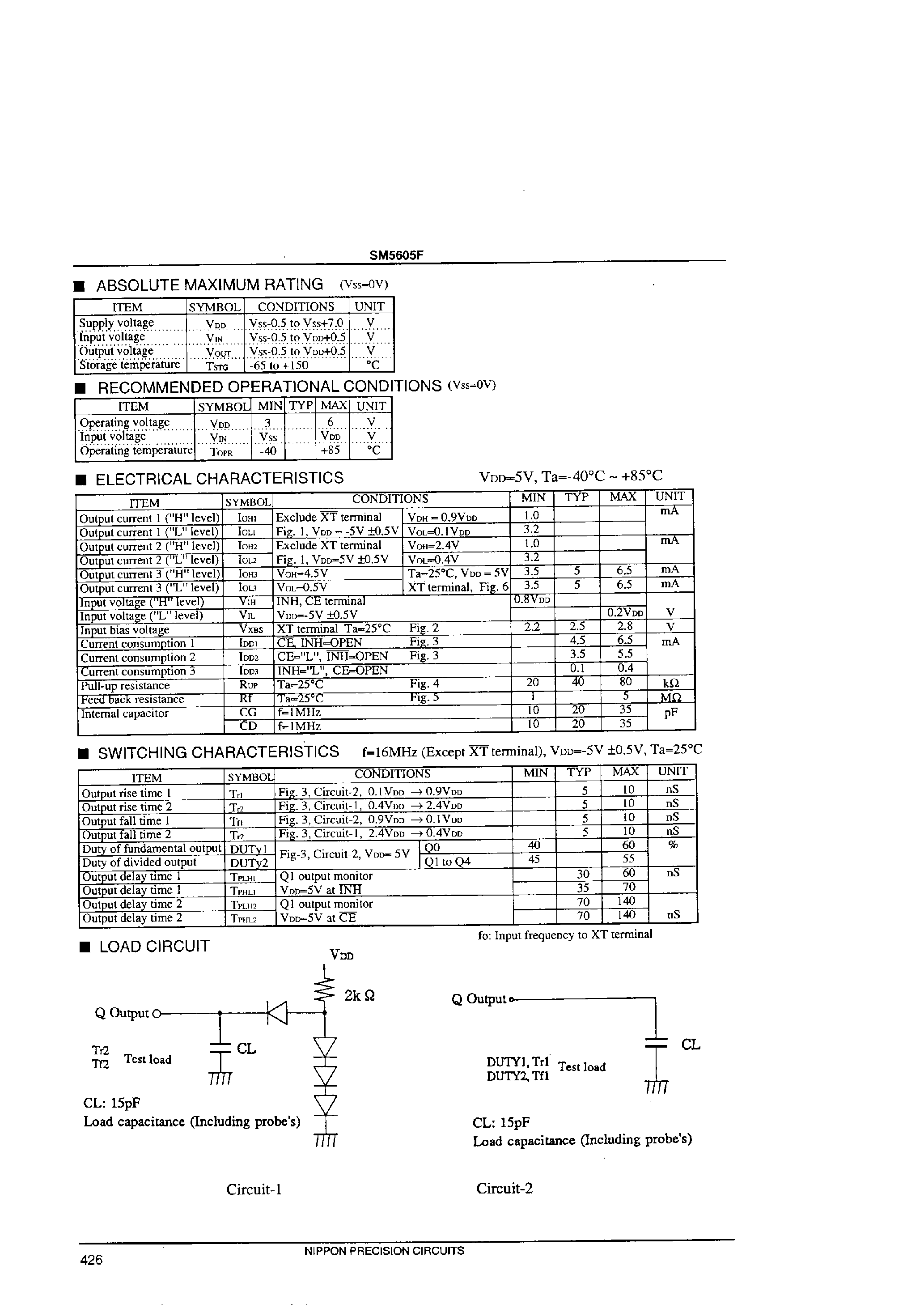 Datasheet SM5605F - LSI for Quartz Crystal Osillationg Module page 2