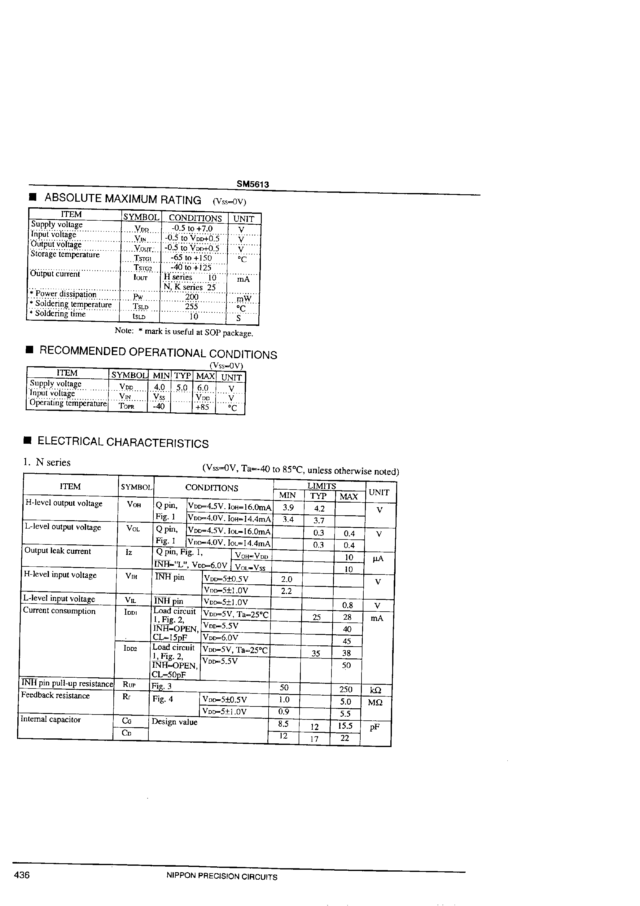 Datasheet SM5613 - IC for Quartz Crystal Oscillating Module page 2