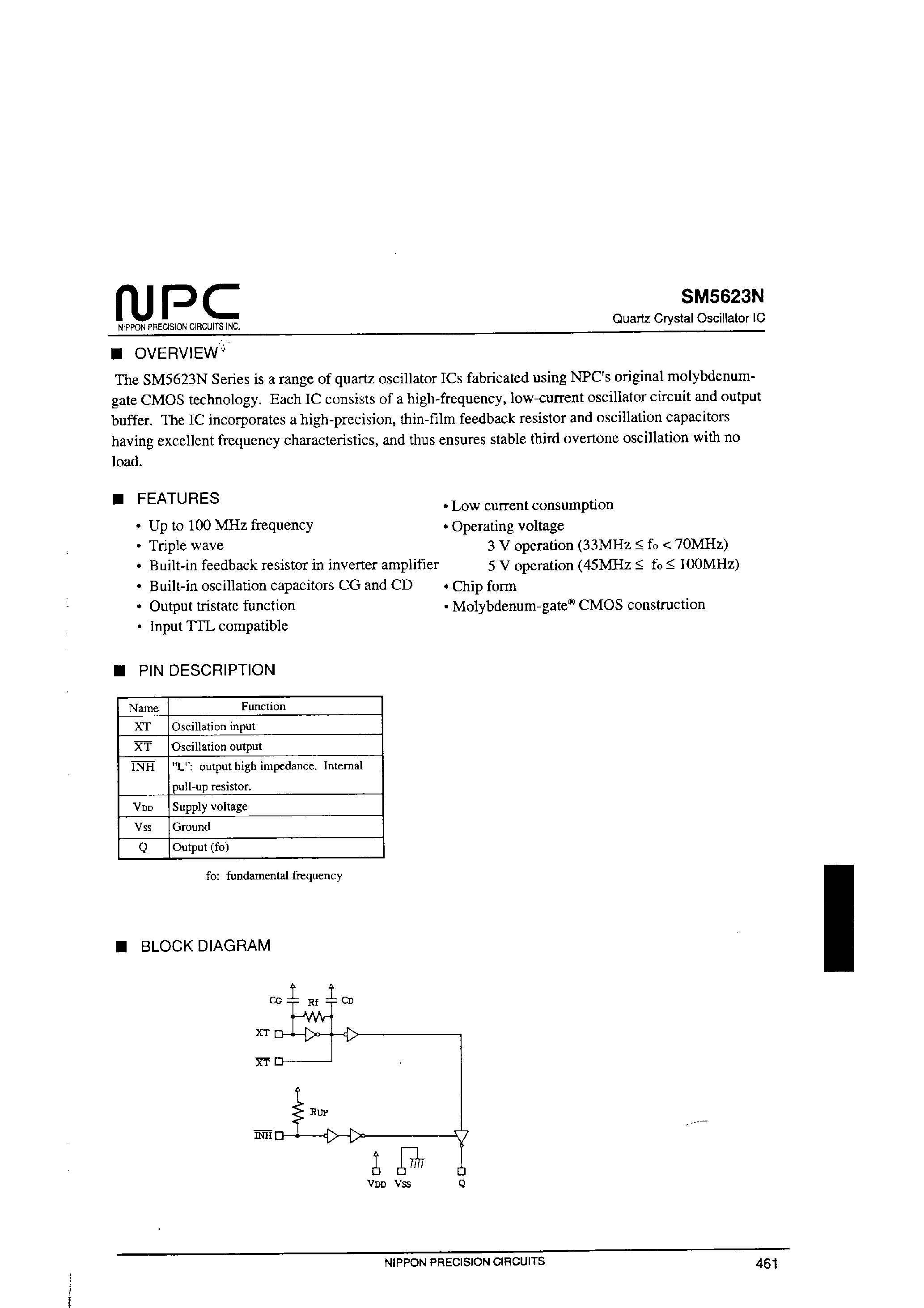 Datasheet SM5623N - Quartz Crystal Oscillator IC page 1