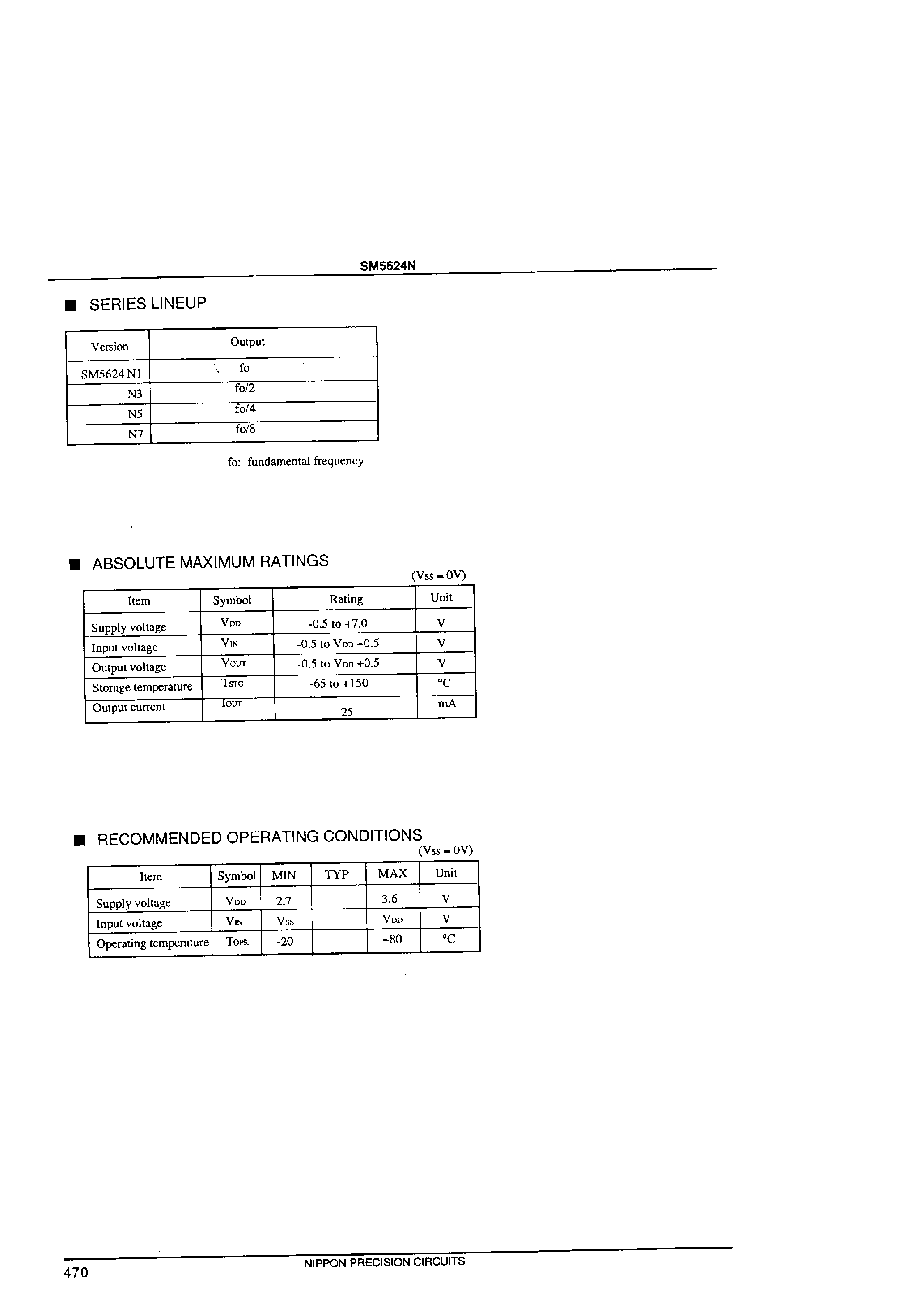 Datasheet SM5624N - Quartz Crystal Oscillator Module IC page 2