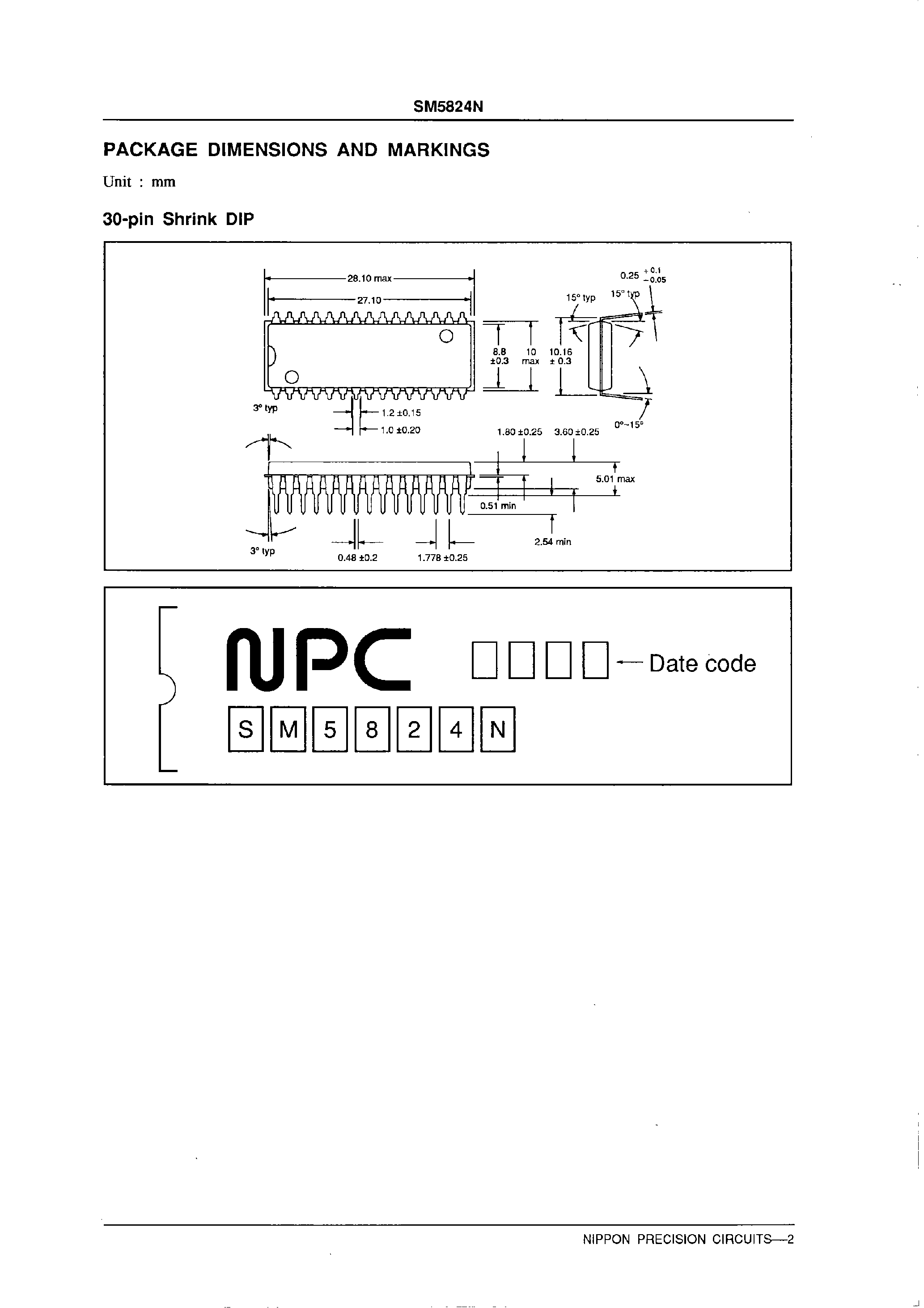 Даташит SM5824N - Variable Length Static Shift Register страница 2