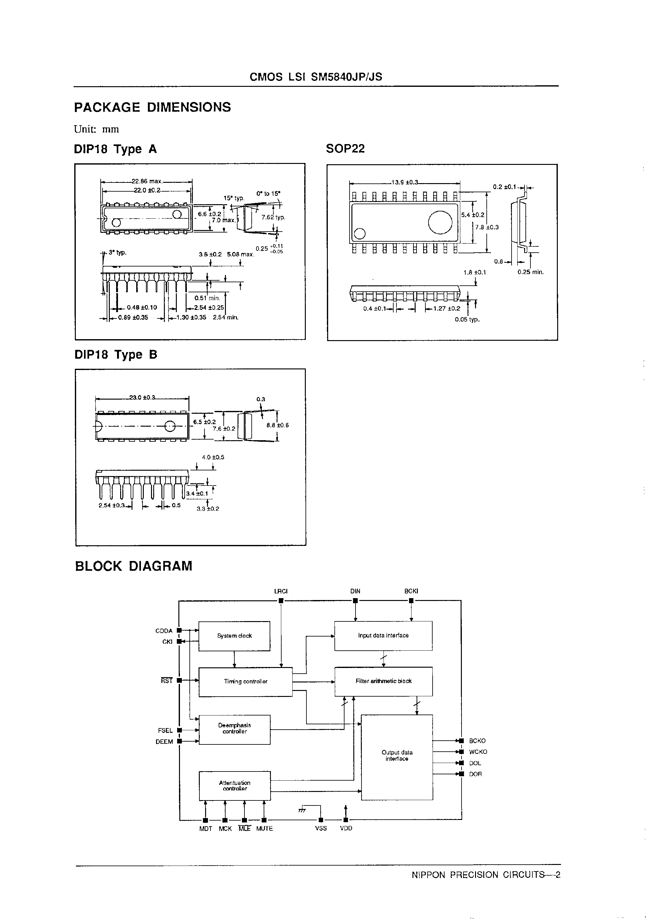 Даташит SM5840JS - Audio Multi-function Digital Filter страница 2