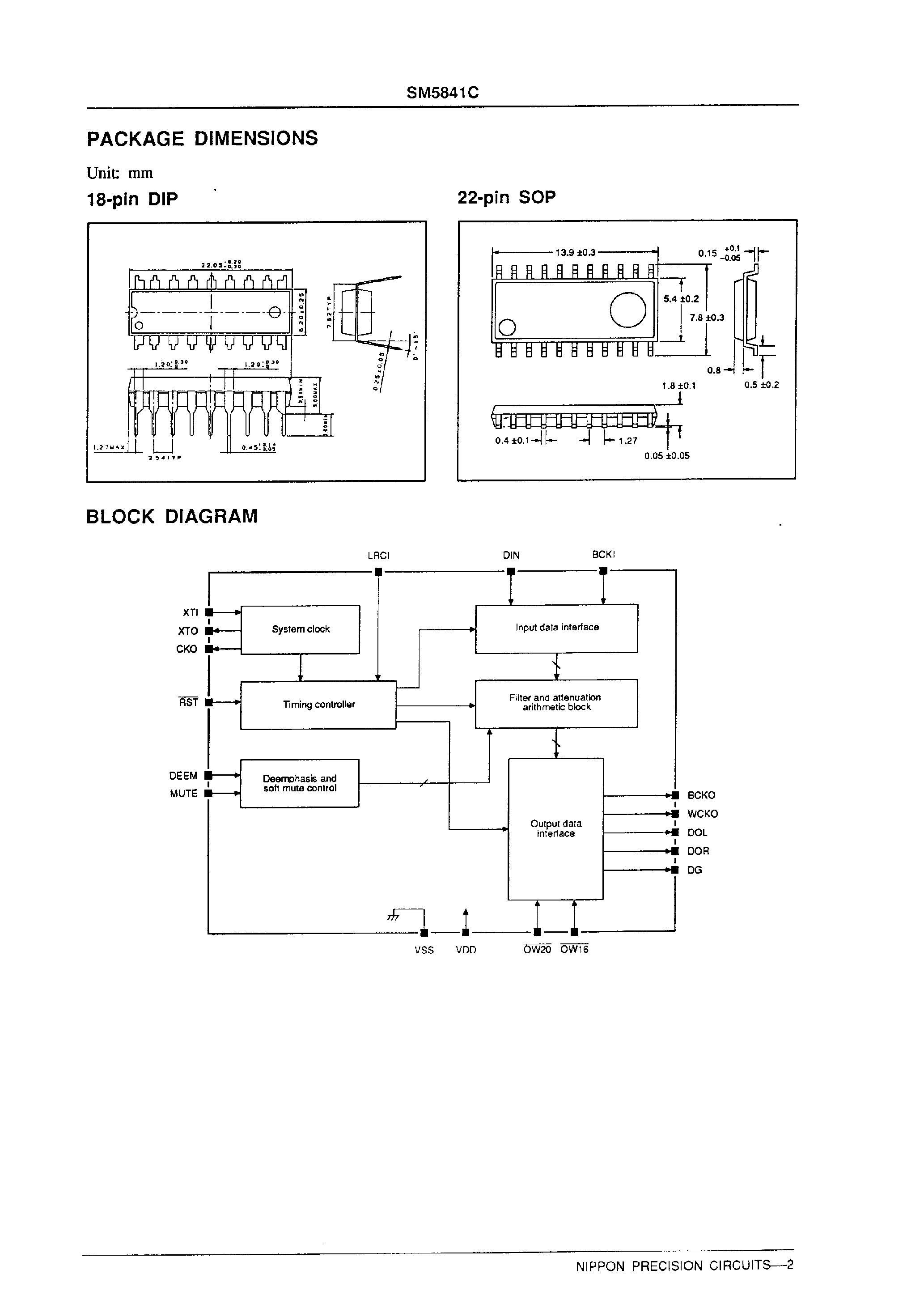 Даташит SM5841C - Audio Multi-function Digital Filter страница 2