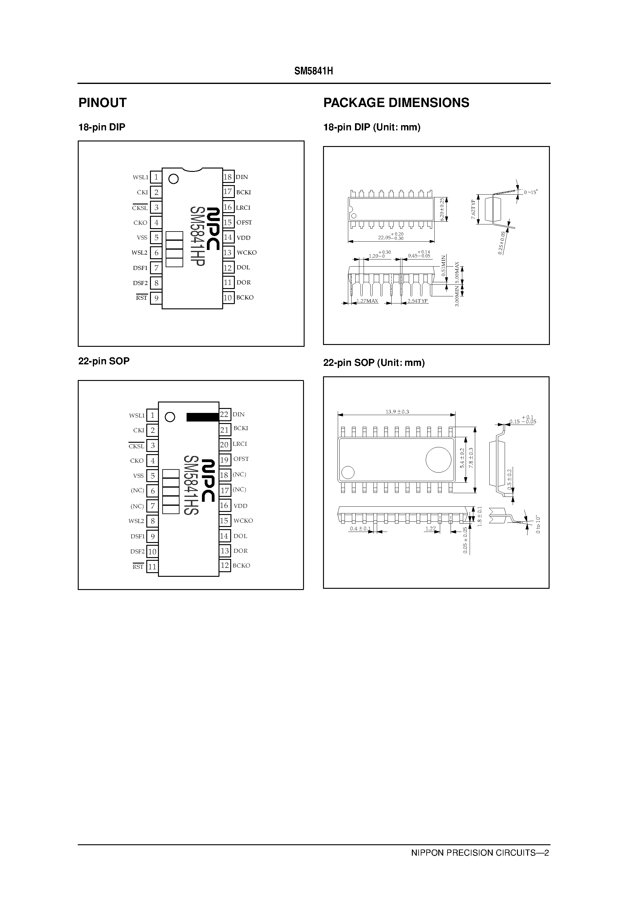 Даташит SM5841H - Audio Multi-function Digital Filter страница 2