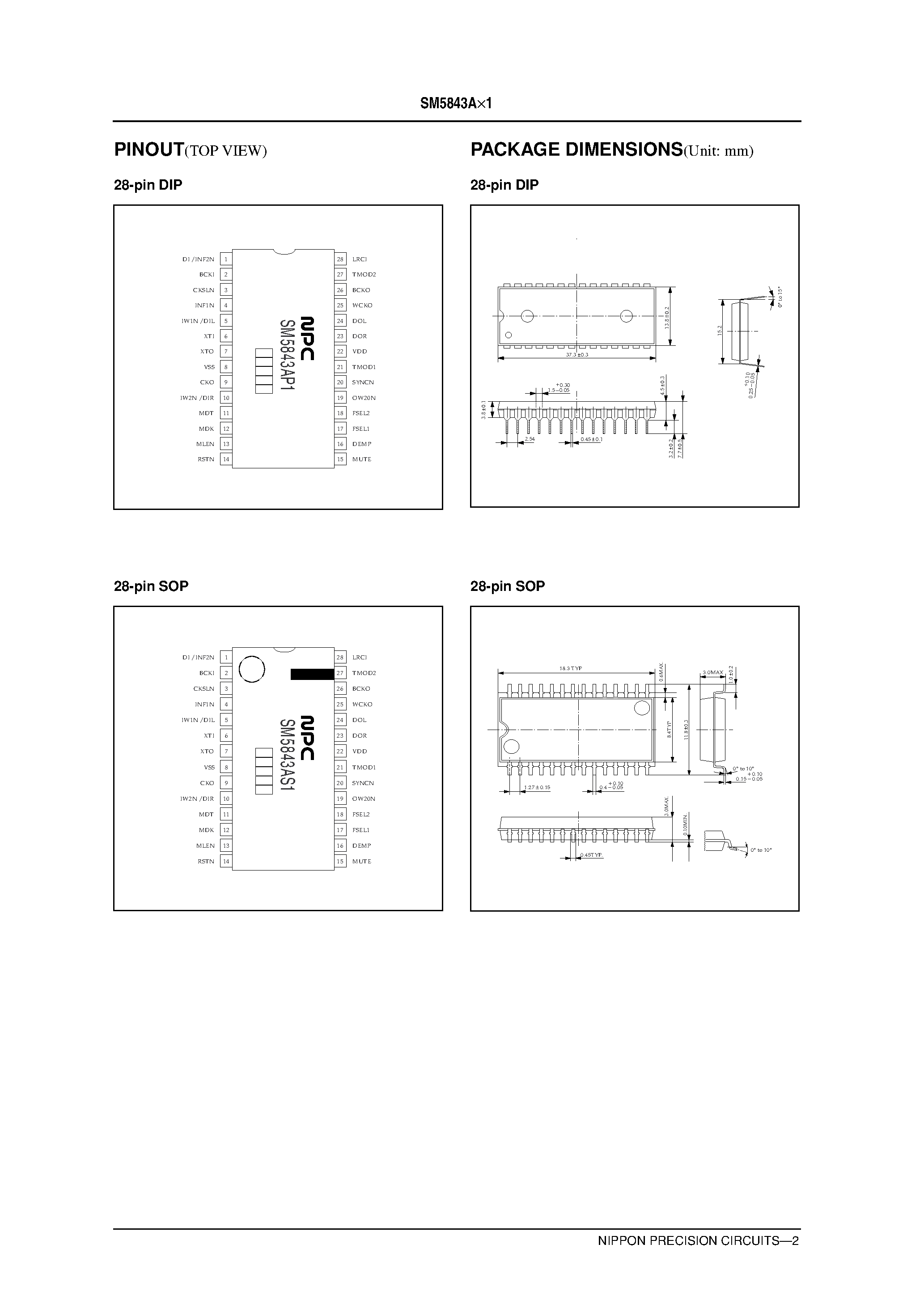 Даташит SM5843A - Audio Multi-function Digital Filter страница 2