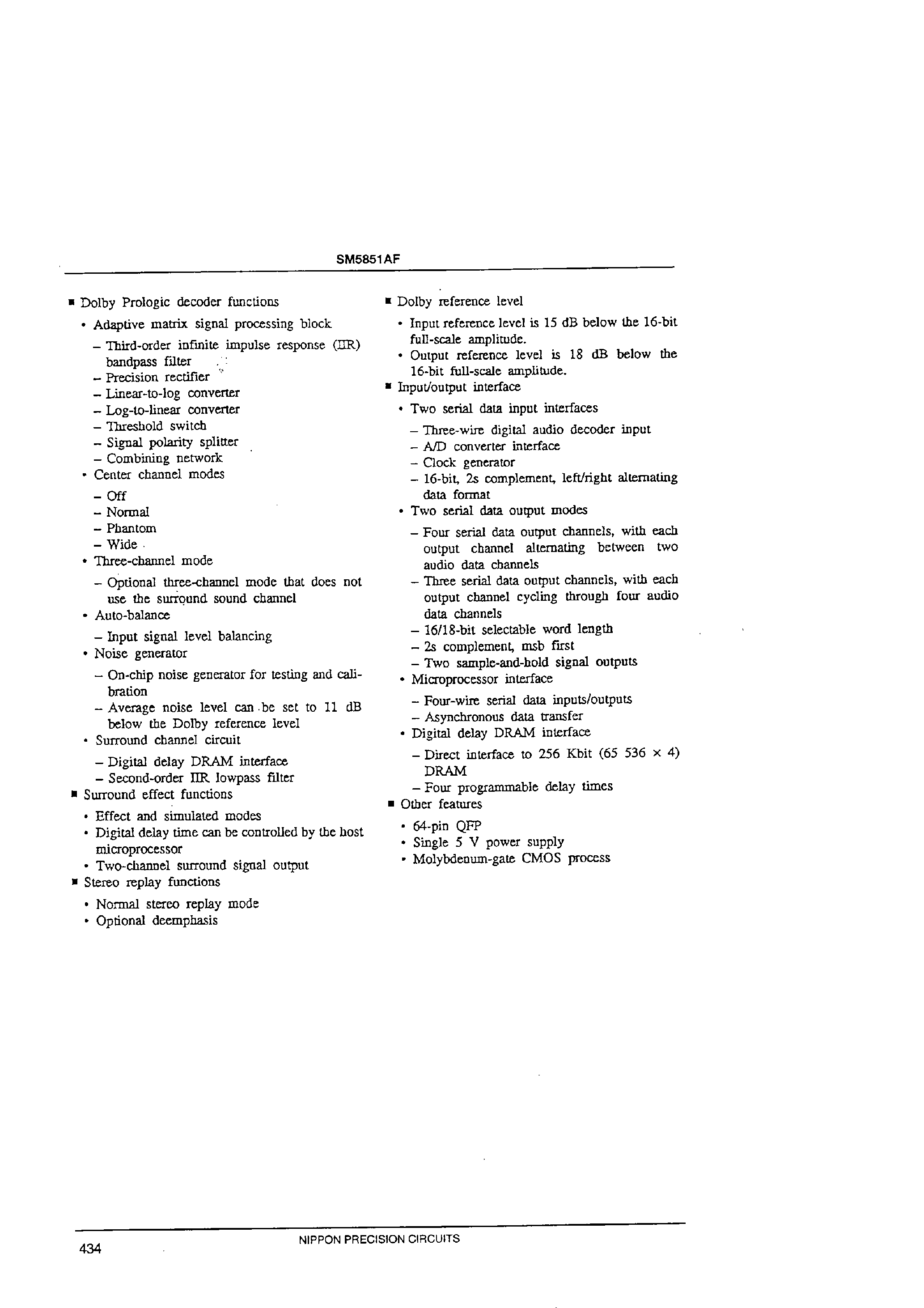 Даташит SM5851AF - DOLBY PROLOGIC DECODER страница 2