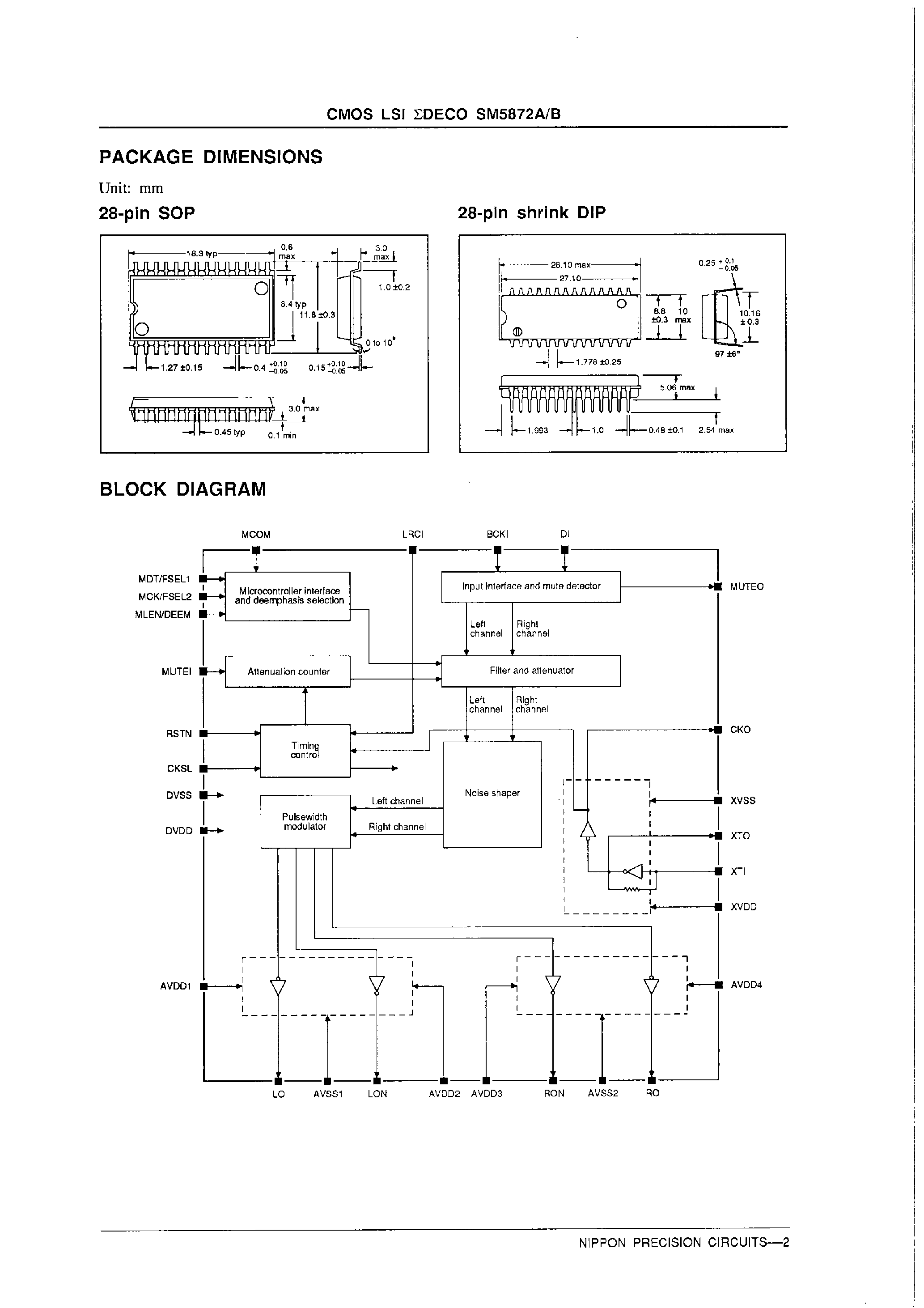 Даташит SM5872 - CMOS LSI(Digital D/A Converters with Built-in Digital Filters страница 2