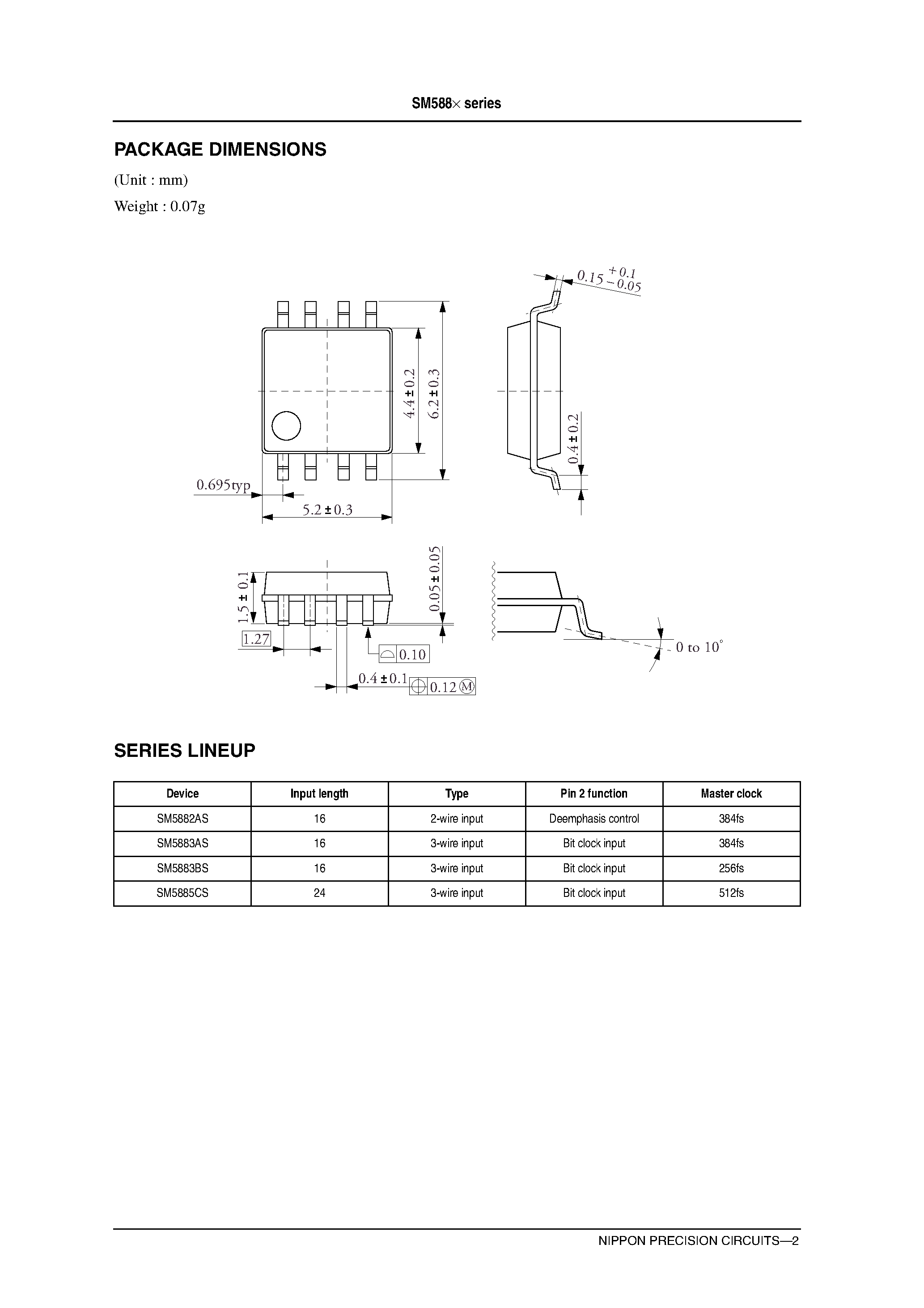 Даташит SM5882AS - Audio 3rd-order D/A Converter страница 2