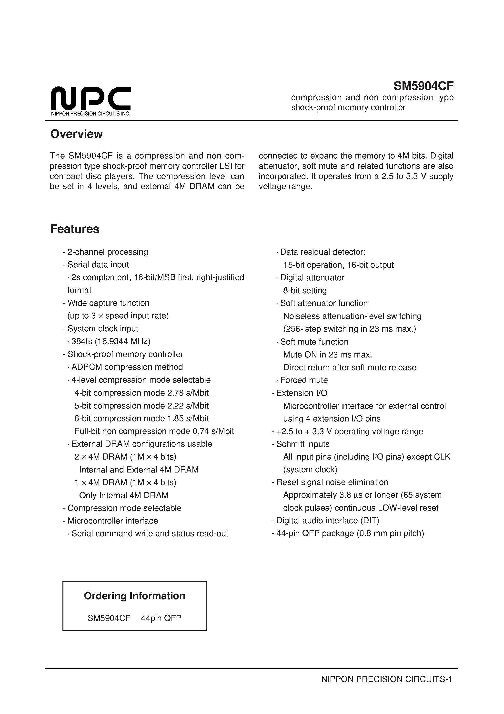 Даташит SM5904CF - compression and non compression type страница 1