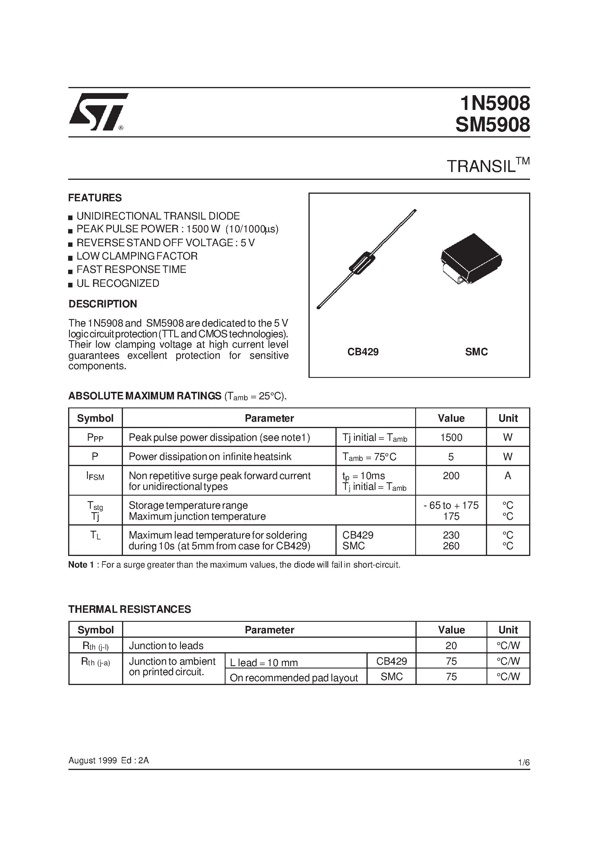 Даташит SM5908 - TRANSILTM страница 1