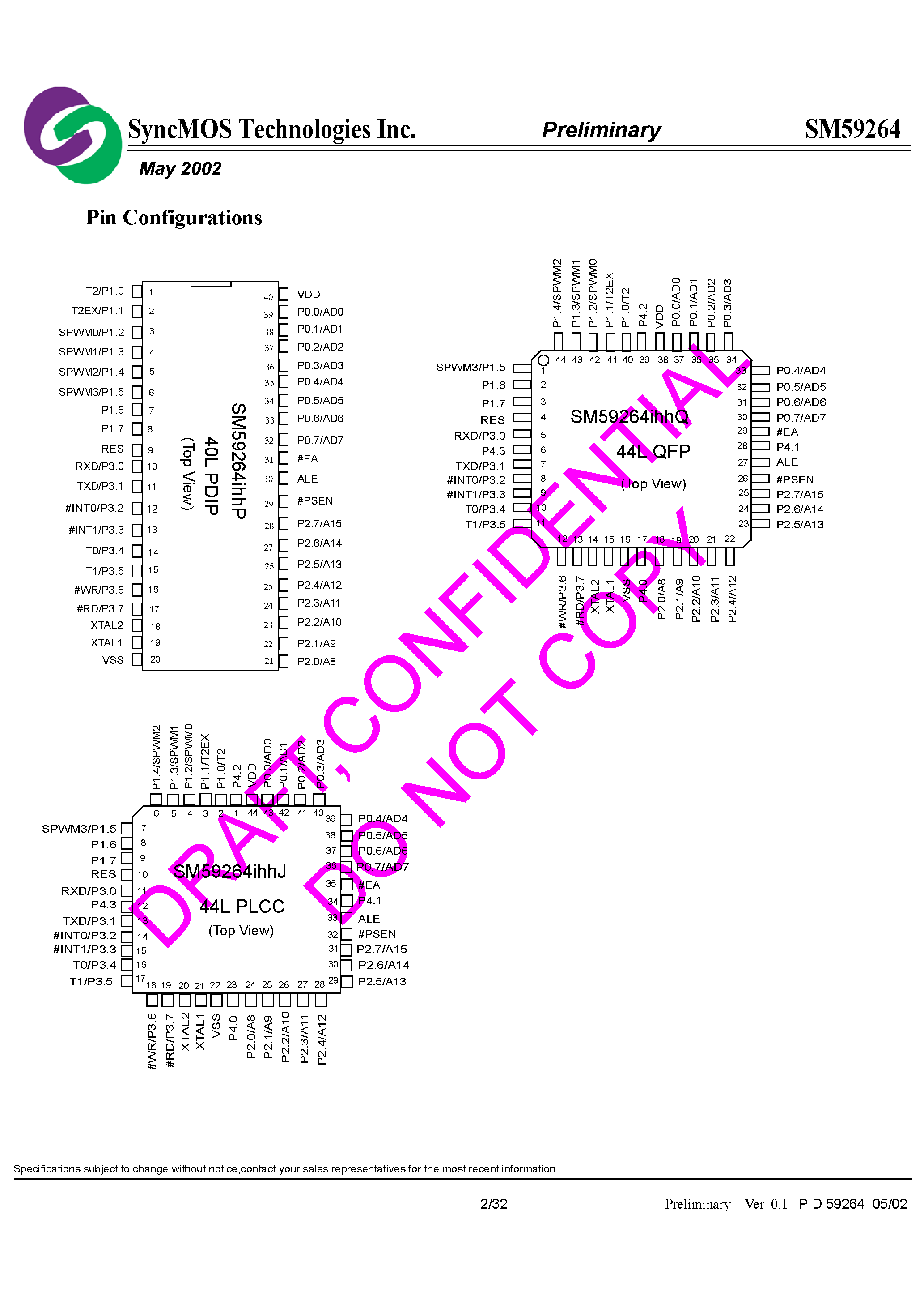 Даташит SM59264 - 8 - Bit Micro-controller страница 2