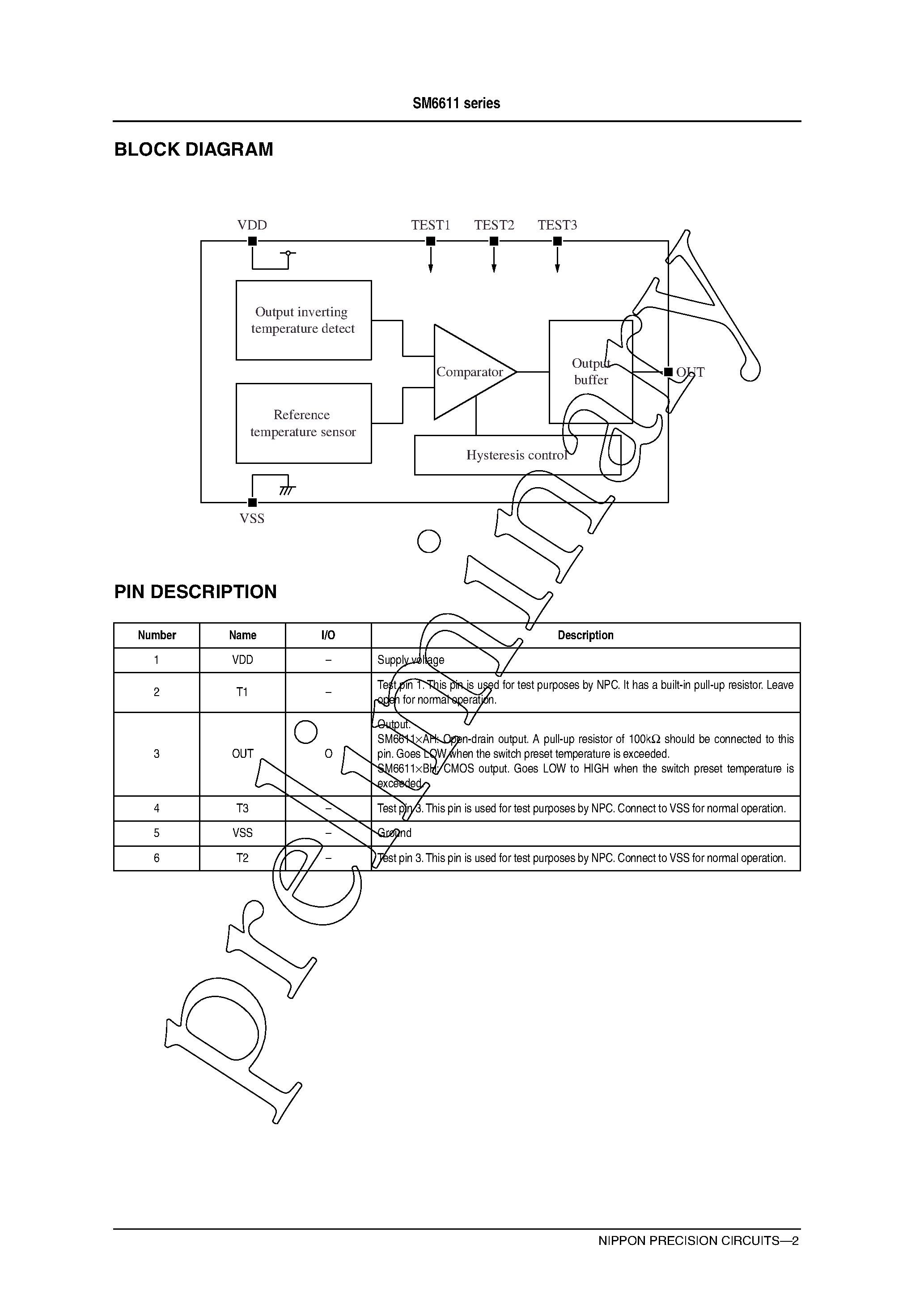 Datasheet SM6611 - Miniature High-Precision Temperature Switch IC page 2