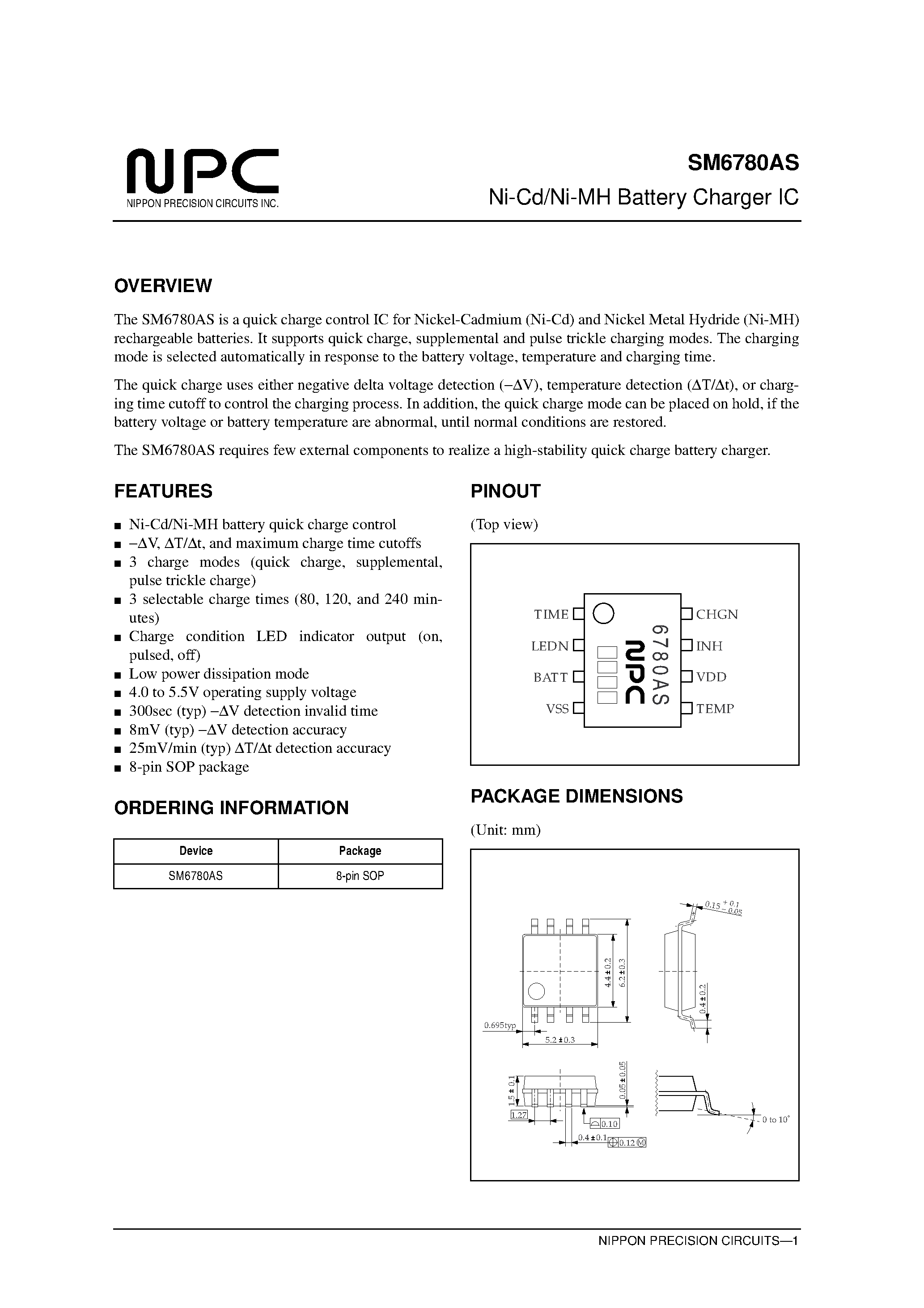 Даташит SM6780AS - Ni-Cd/Ni-MH Battery Charger IC страница 1